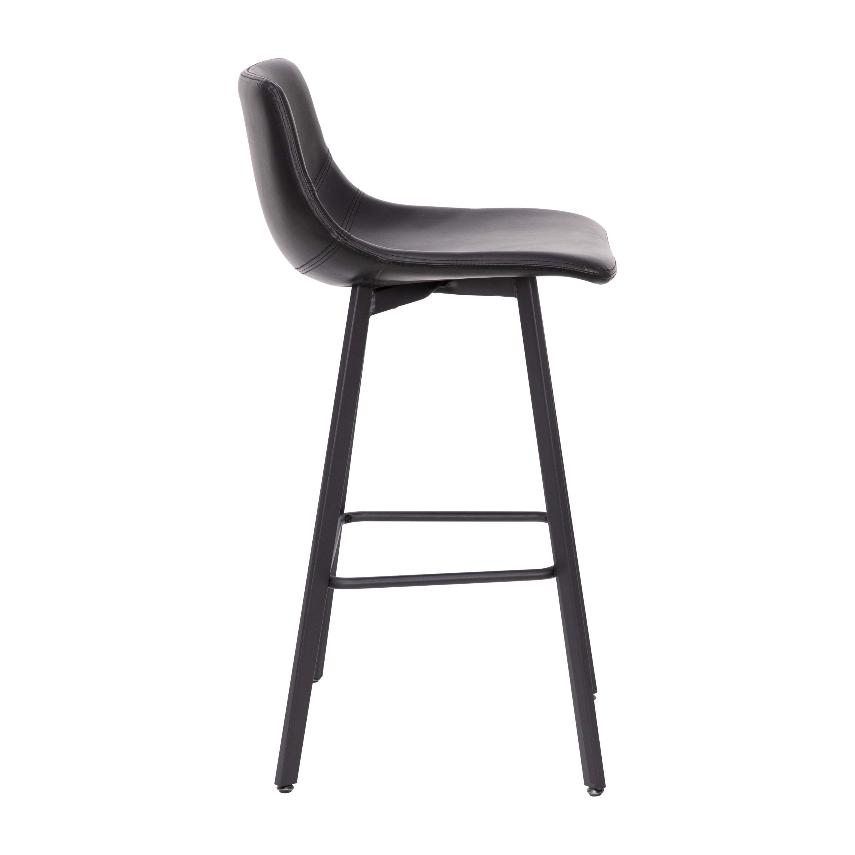 Caleb Modern Armless 30 Inch Bar Height Barstools with Footrests and Matte Iron Frames, Set of 2