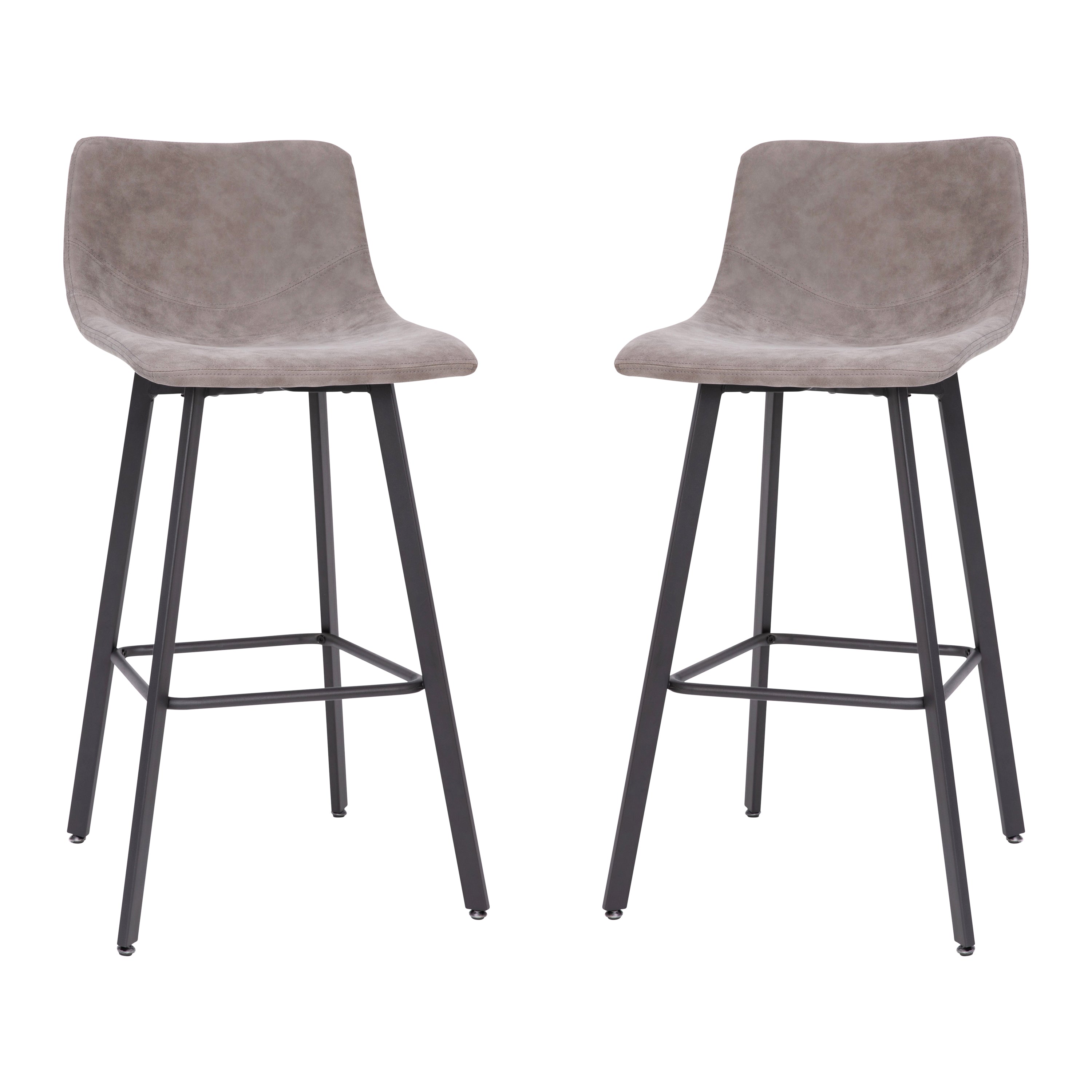 Caleb Modern Armless 30 Inch Bar Height Barstools with Footrests and Matte Iron Frames, Set of 2