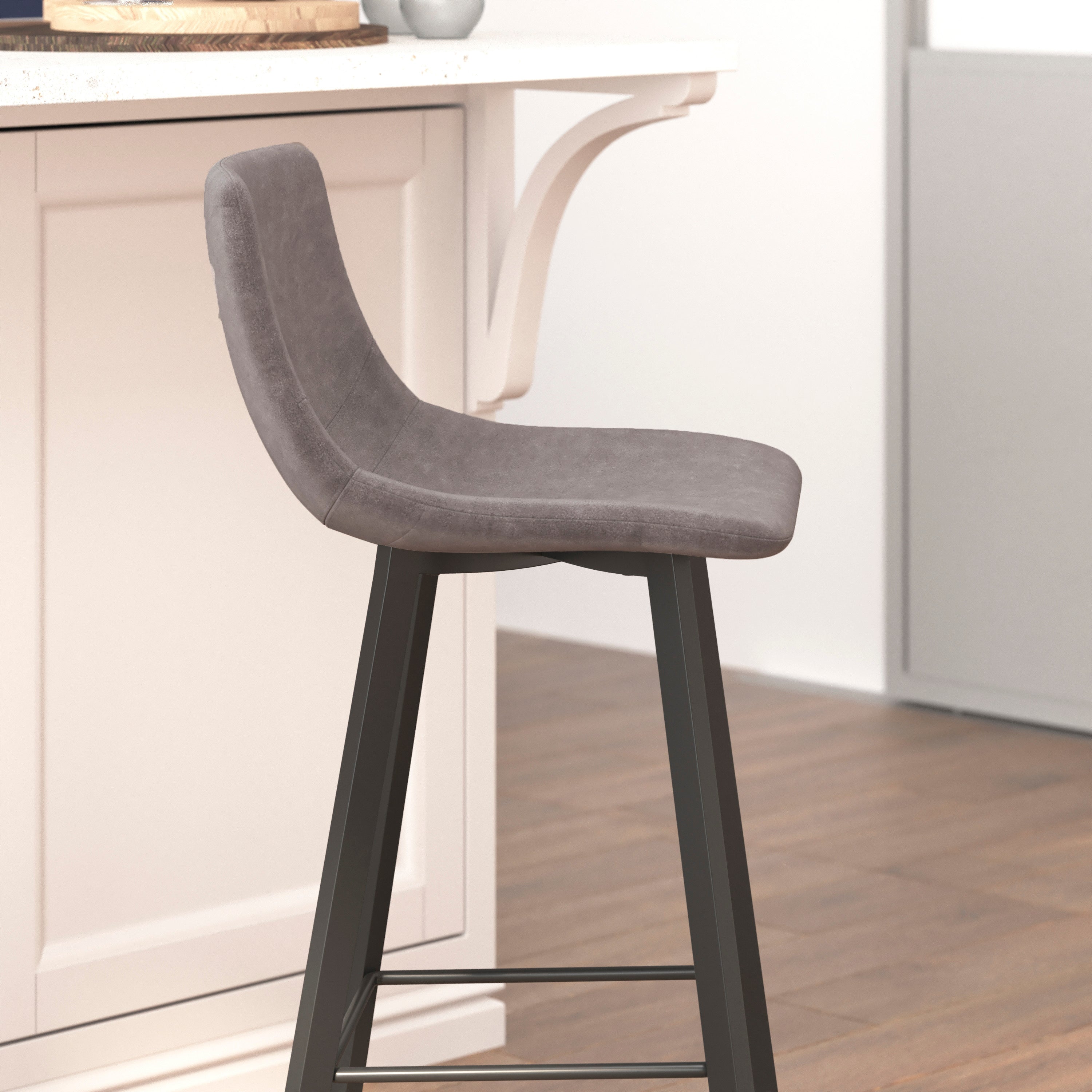 Caleb Modern Armless 30 Inch Bar Height Barstools with Footrests and Matte Iron Frames, Set of 2