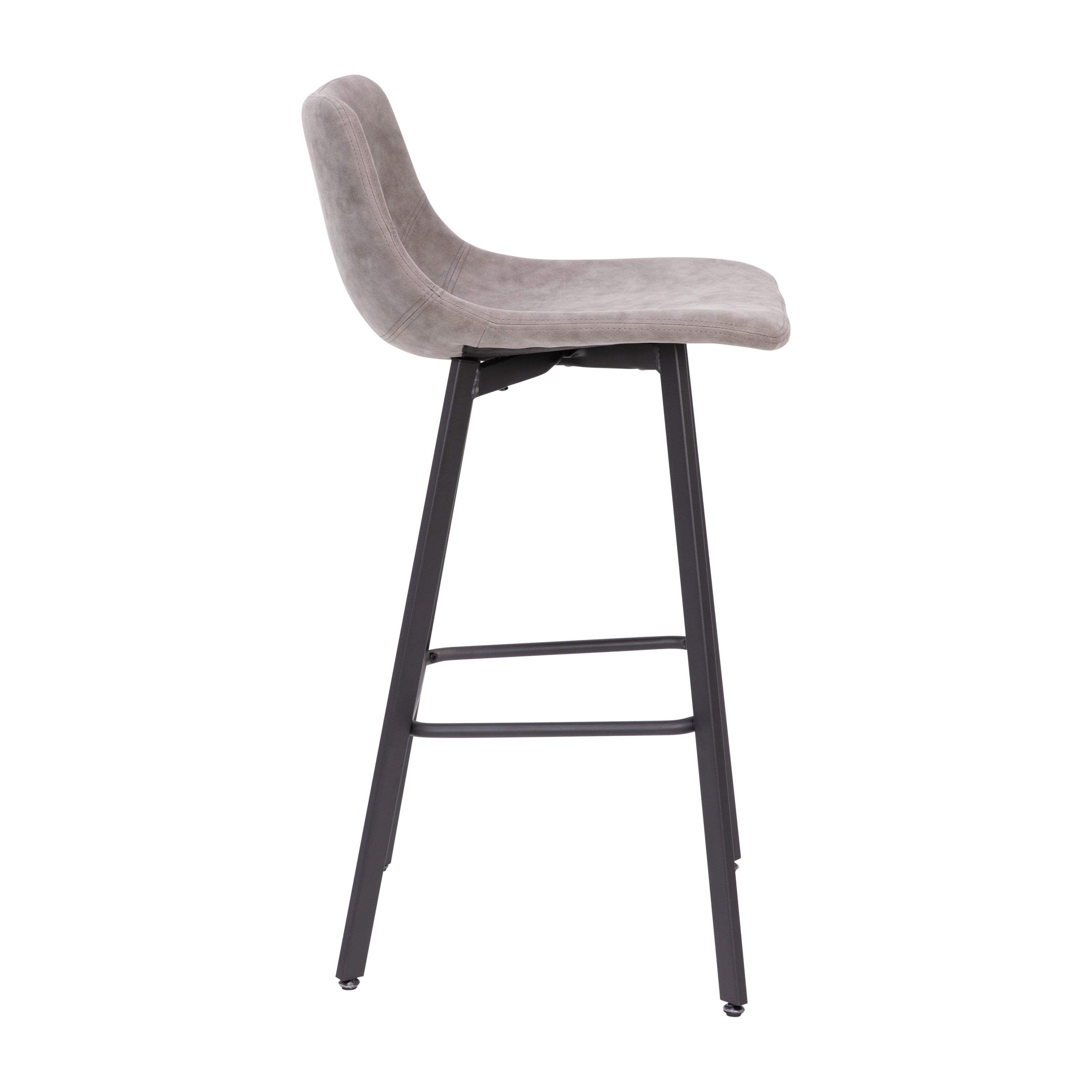 Caleb Modern Armless 30 Inch Bar Height Barstools with Footrests and Matte Iron Frames, Set of 2