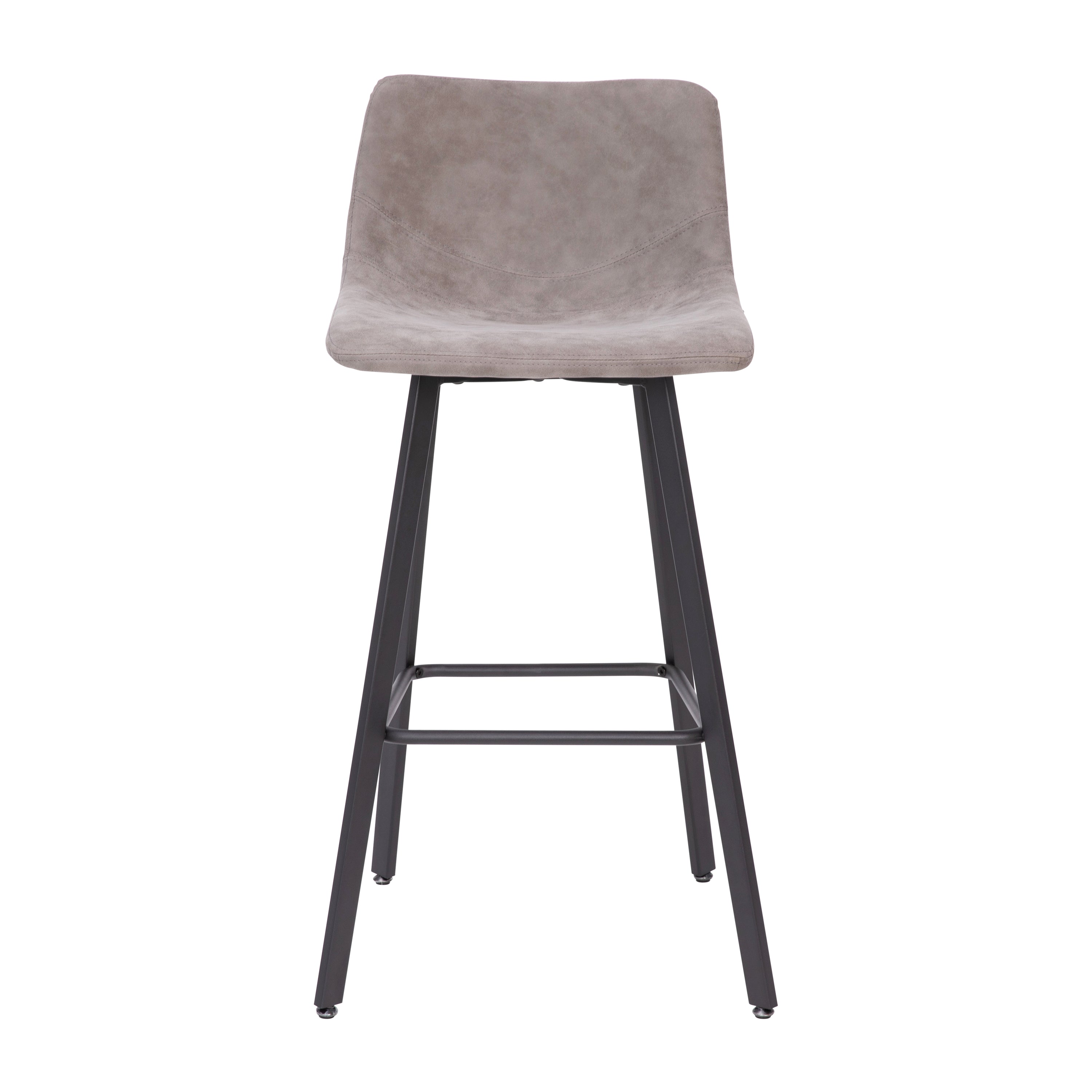 Caleb Modern Armless 30 Inch Bar Height Barstools with Footrests and Matte Iron Frames, Set of 2