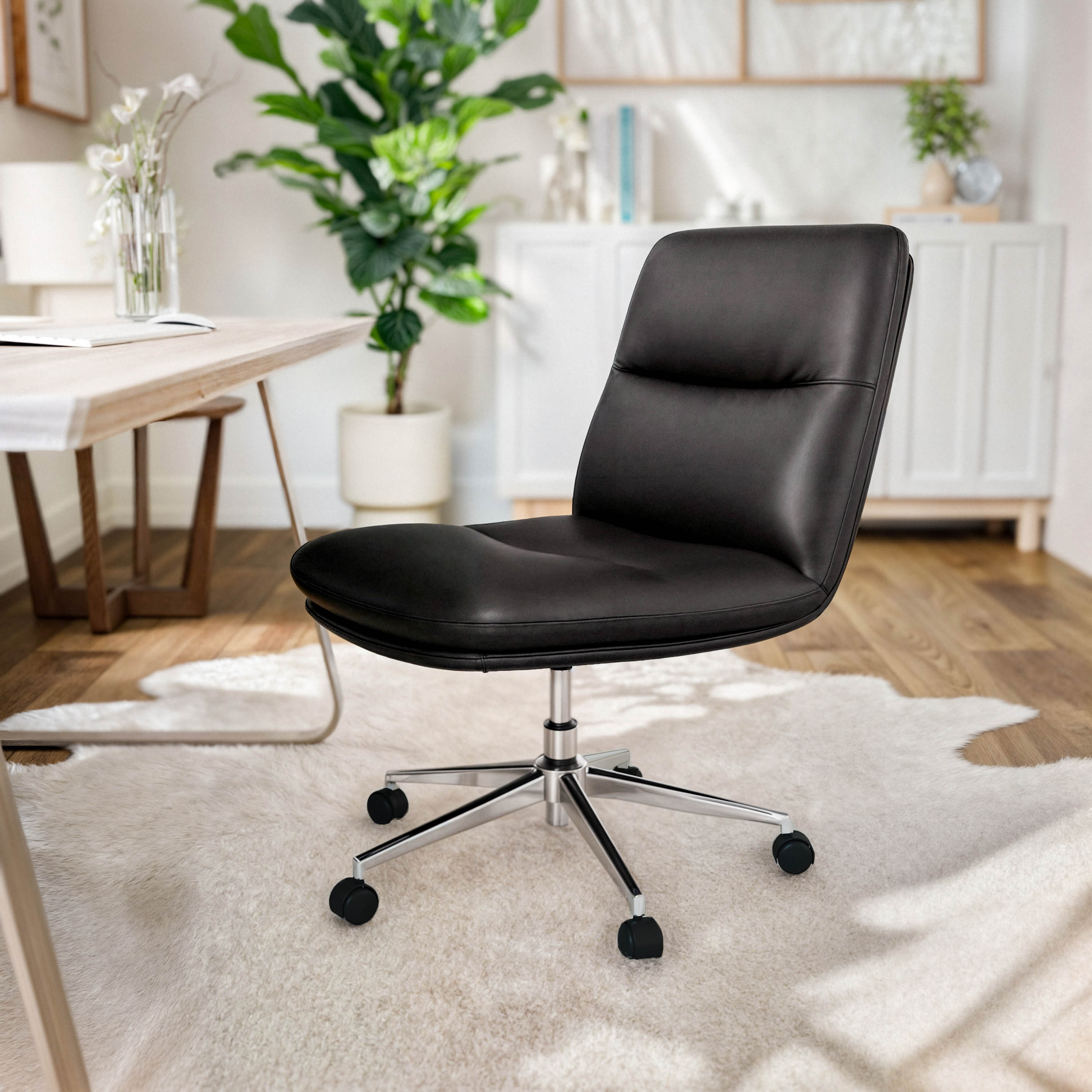 Chloe Commercial Mid-Back Padded Upholstered Armless Task Office Chair with Wheels, Adjustable Height, Swivel Function, and Frame