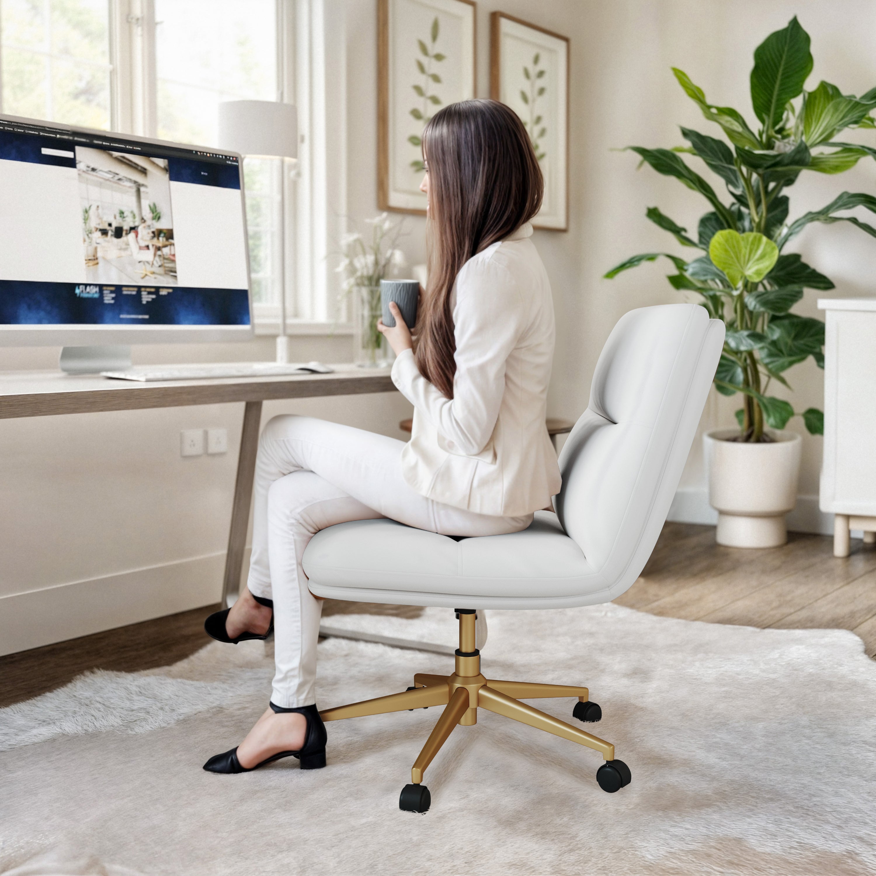 Chloe Commercial Mid-Back Padded Upholstered Armless Task Office Chair with Wheels, Adjustable Height, Swivel Function, and Frame