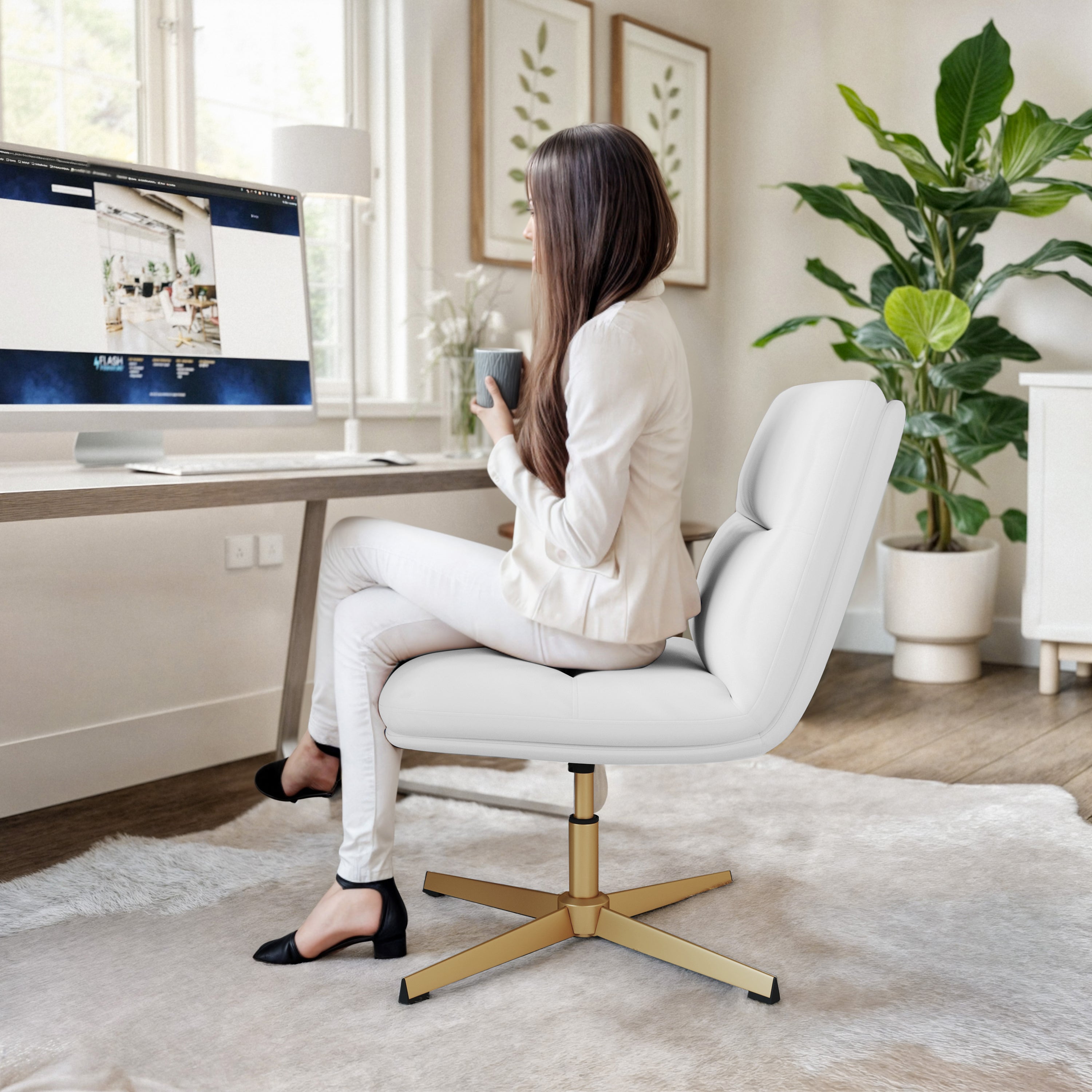 Chloe Commercial Mid-Back Padded Upholstered Armless Stationary Task Office Chair with Adjustable Height, Swivel Function, and Frame