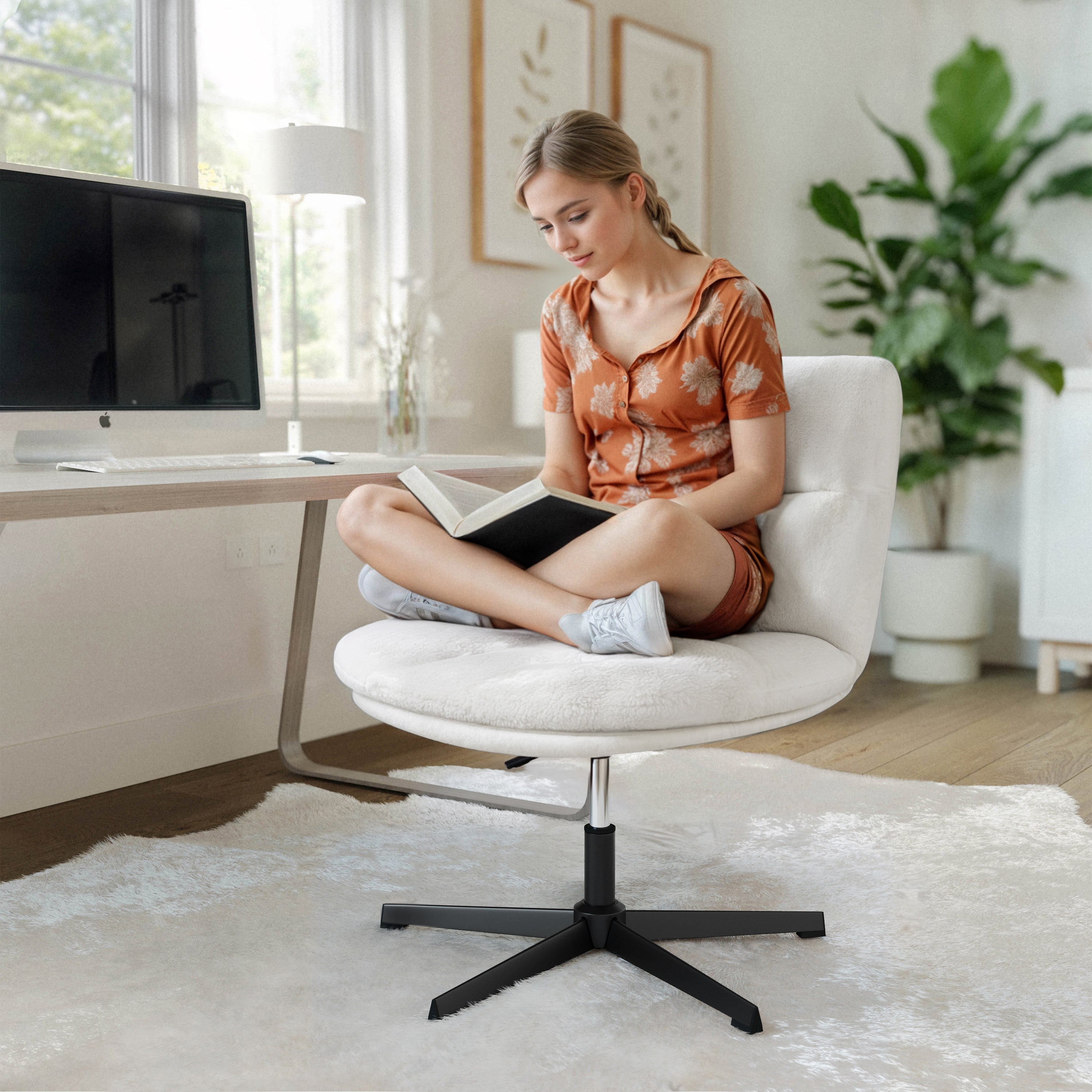 Chloe Commercial Wide Mid-Back Padded Upholstered Armless Stationary Task Office Chair with Adjustable Height, Swivel Function, Frame