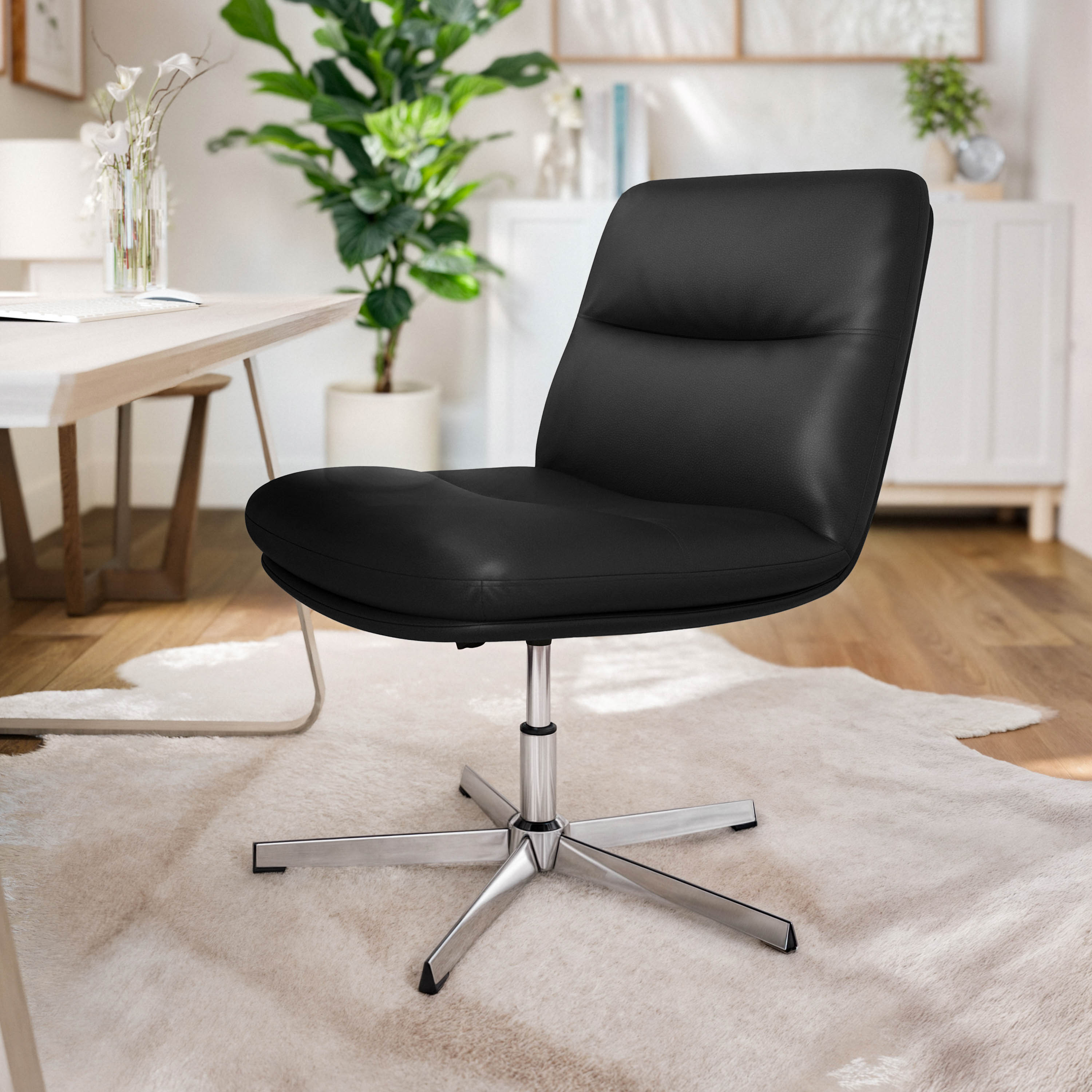 Chloe Commercial Wide Mid-Back Padded Upholstered Armless Stationary Task Office Chair with Adjustable Height, Swivel Function, Frame