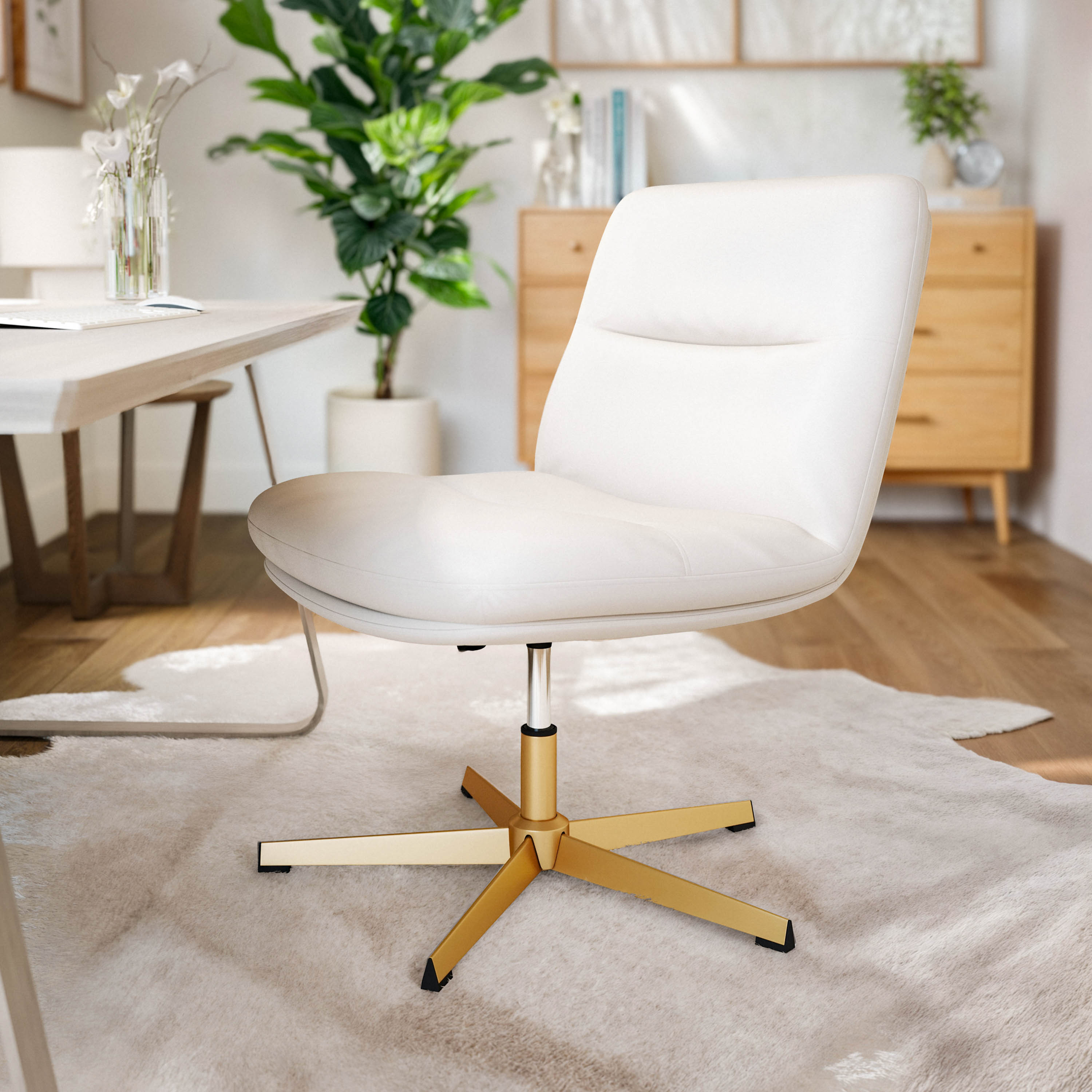 Chloe Commercial Wide Mid-Back Padded Upholstered Armless Stationary Task Office Chair with Adjustable Height, Swivel Function, Frame