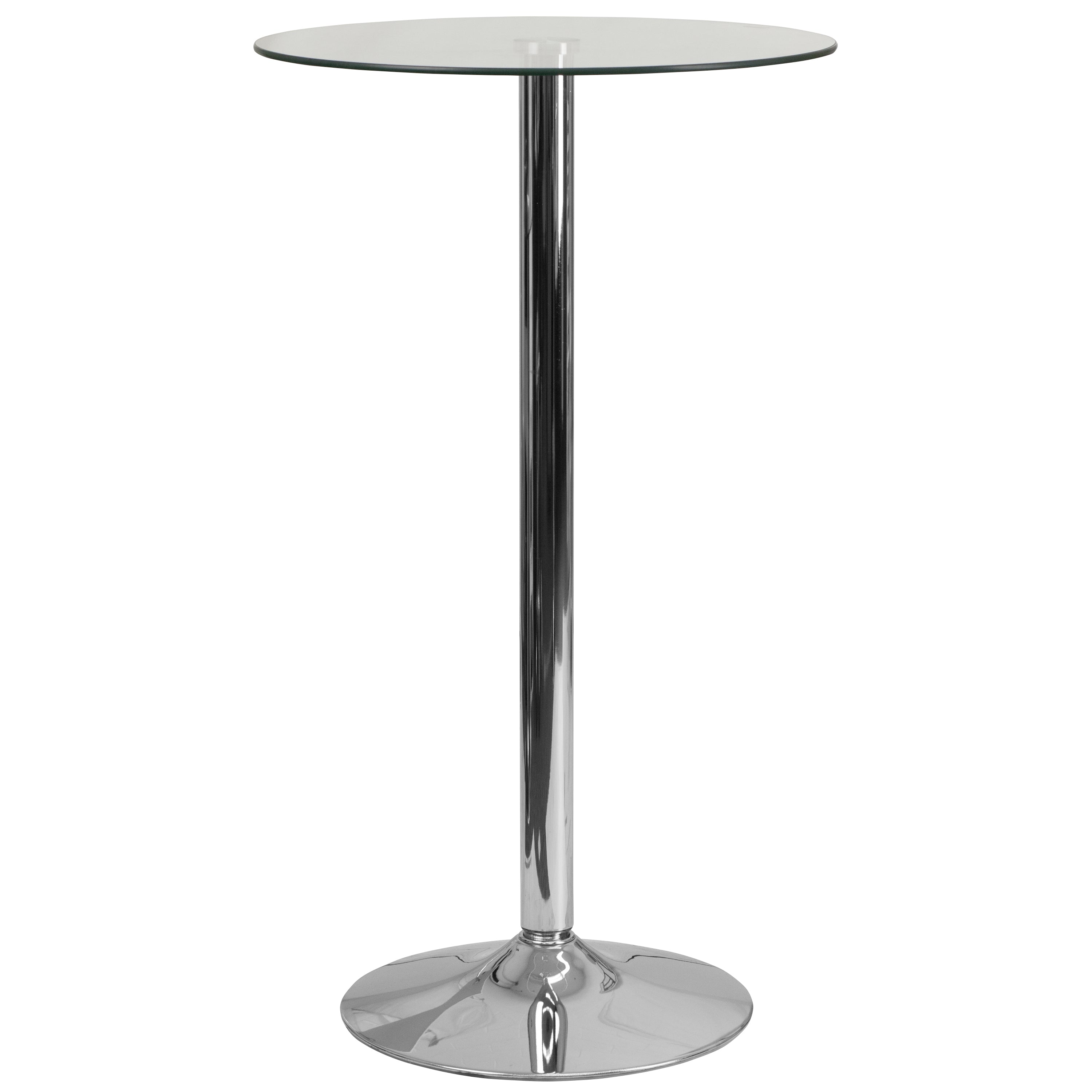 23.75'' Round Glass Table with 41.75''H Chrome Base-Glass Bar Table-Flash Furniture-Wall2Wall Furnishings