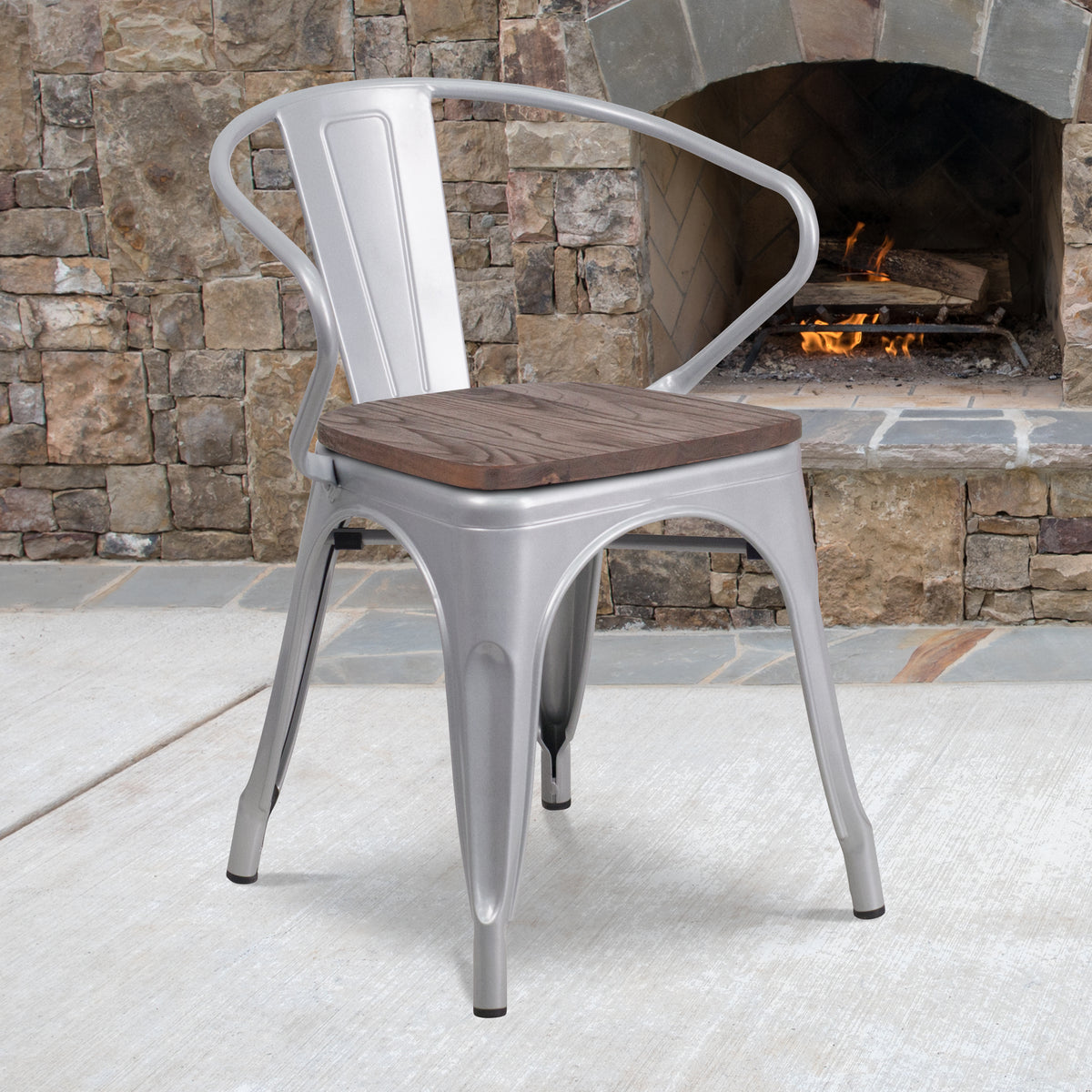 Metal Chair with Wood Seat and Arms