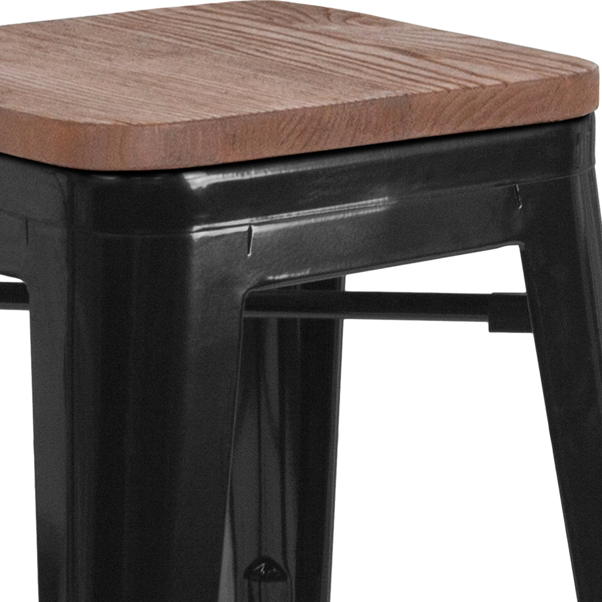 24" High Backless Metal Counter Height Stool with Square Wood Seat