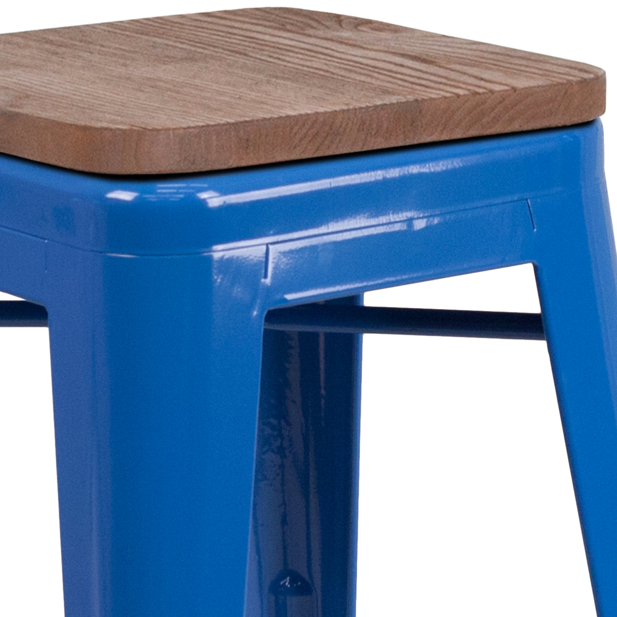 24" High Backless Metal Counter Height Stool with Square Wood Seat