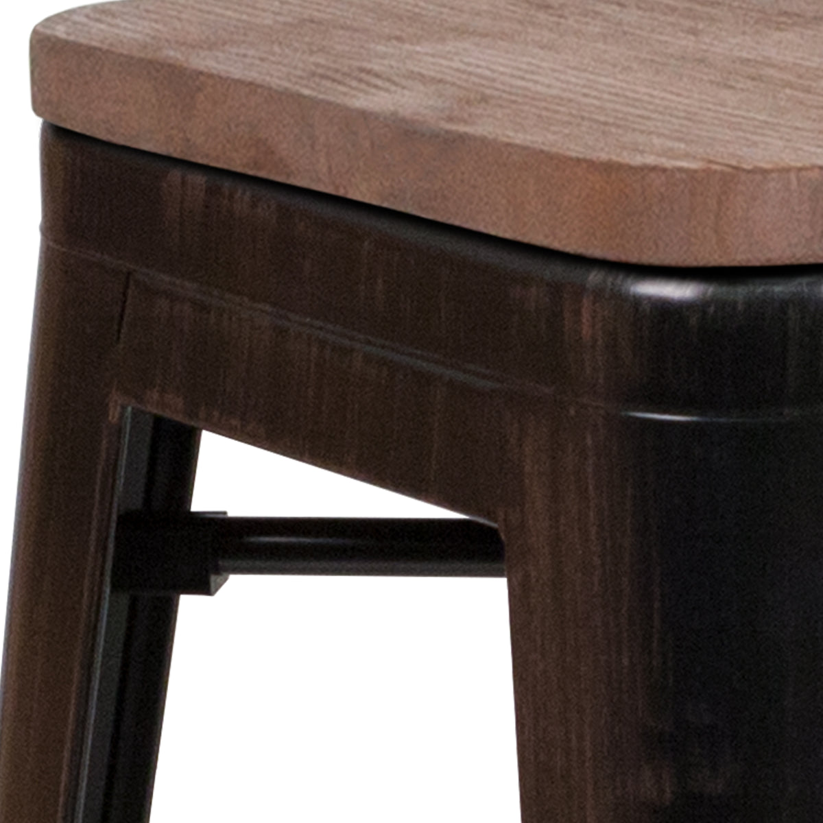 24" High Backless Metal Counter Height Stool with Square Wood Seat