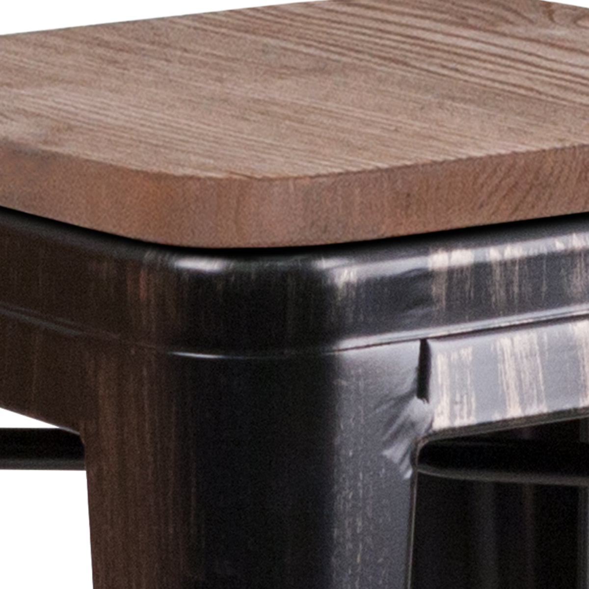 24" High Backless Metal Counter Height Stool with Square Wood Seat