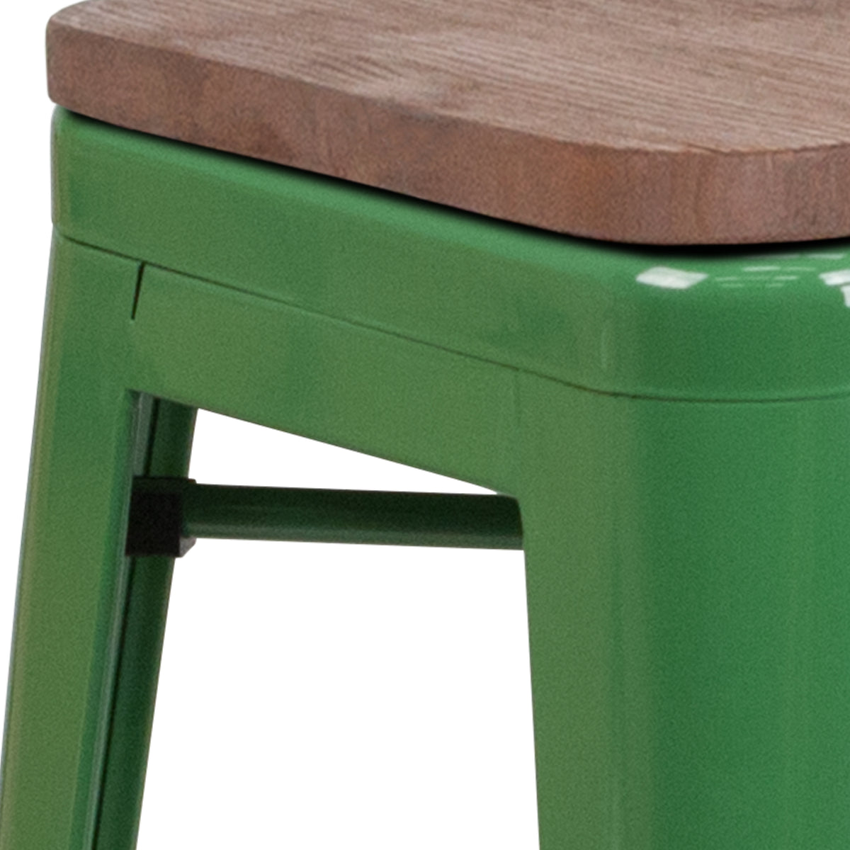 24" High Backless Metal Counter Height Stool with Square Wood Seat
