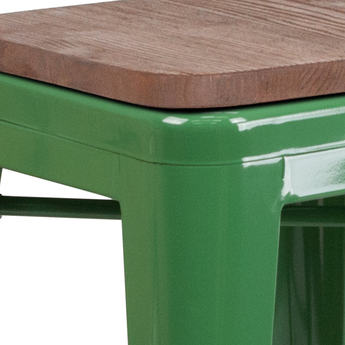 24" High Backless Metal Counter Height Stool with Square Wood Seat