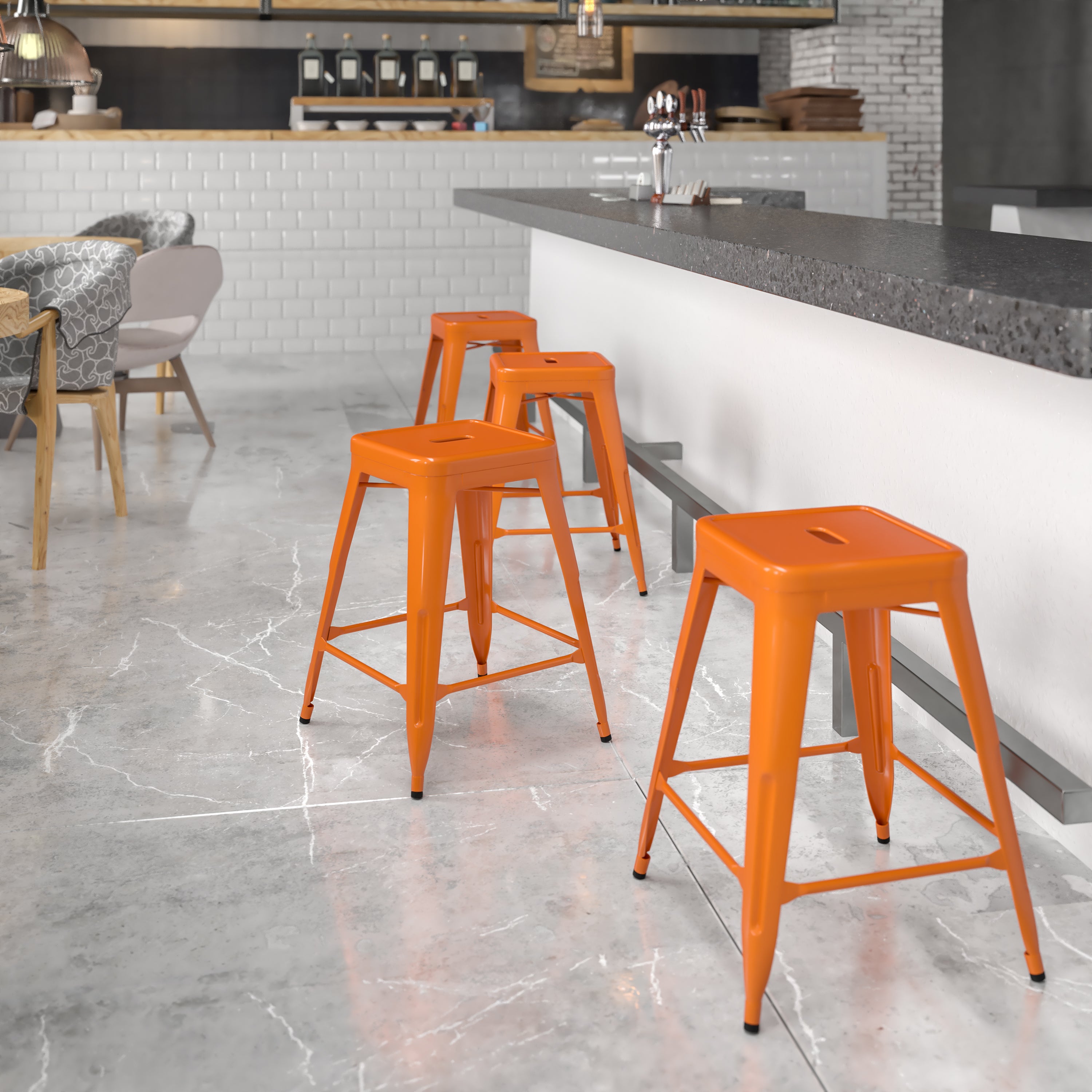 Commercial Grade 24" High Backless Metal Indoor-Outdoor Counter Height Stool with Square Seat-Indoor/Outdoor Bar Stool-Flash Furniture-Wall2Wall Furnishings