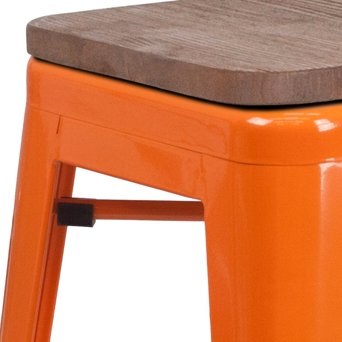 24" High Backless Metal Counter Height Stool with Square Wood Seat