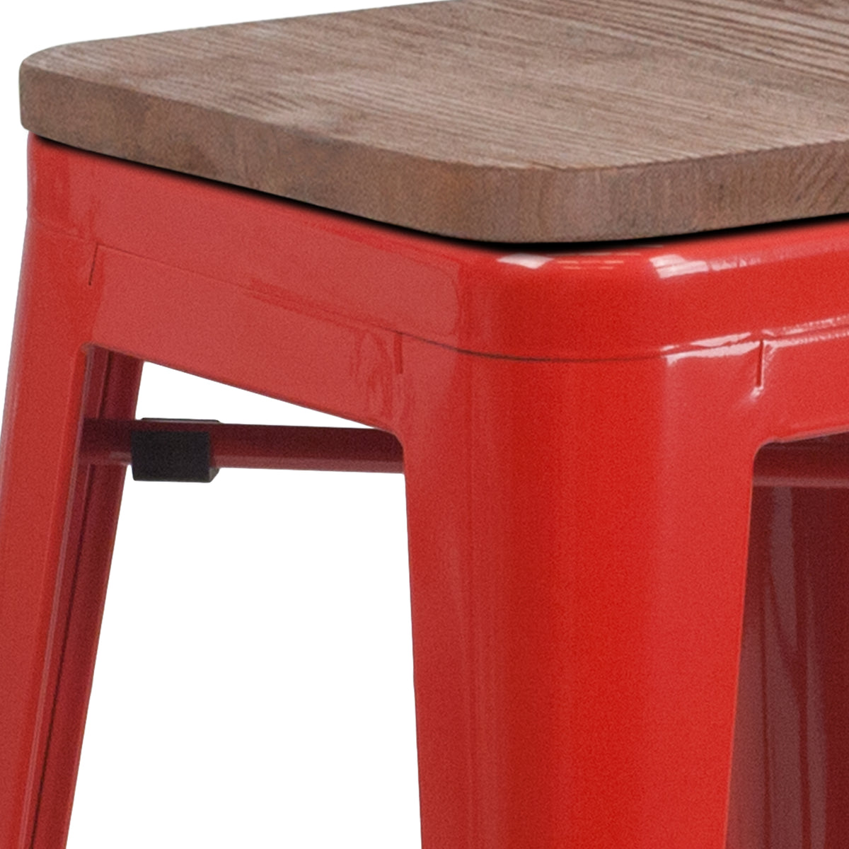 24" High Backless Metal Counter Height Stool with Square Wood Seat