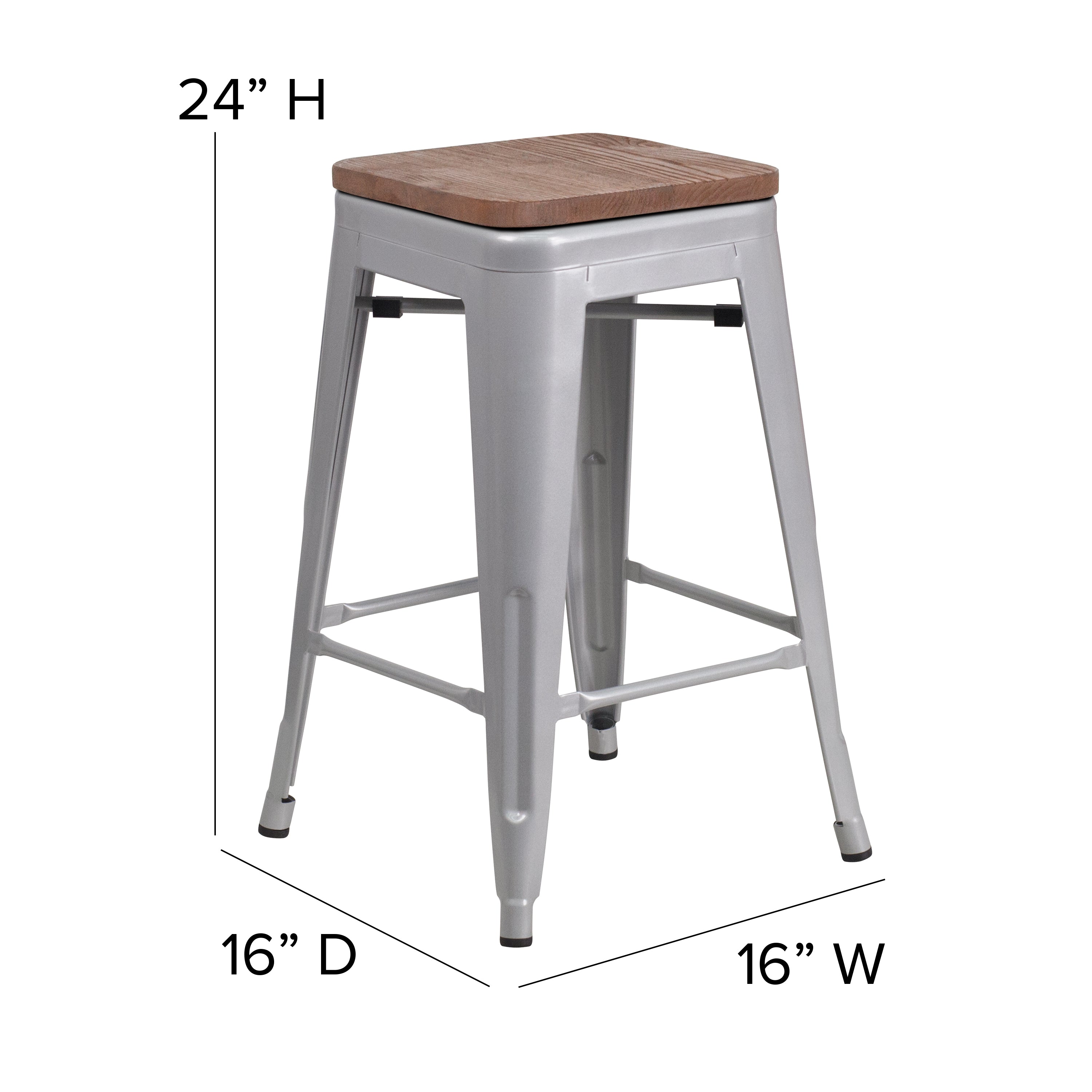 Kai Commercial Grade 24" High Backless Metal Indoor-Outdoor Counter Height Stool with Poly Resin Wood Seat-Metal Colorful Restaurant Counter Stool-Flash Furniture-Wall2Wall Furnishings