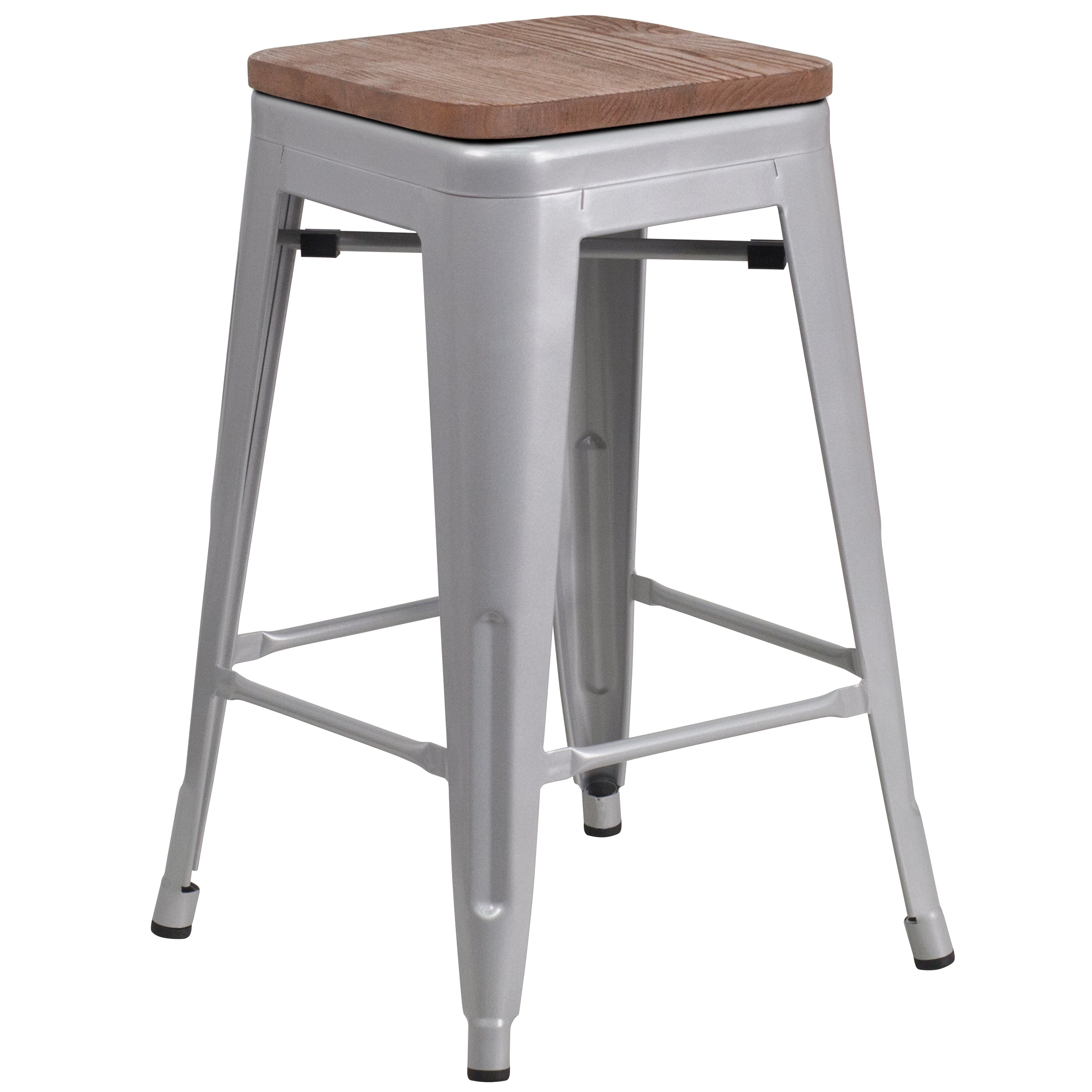 24" High Backless Metal Counter Height Stool with Square Wood Seat-Metal/ Colorful Restaurant Counter Stool-Flash Furniture-Wall2Wall Furnishings