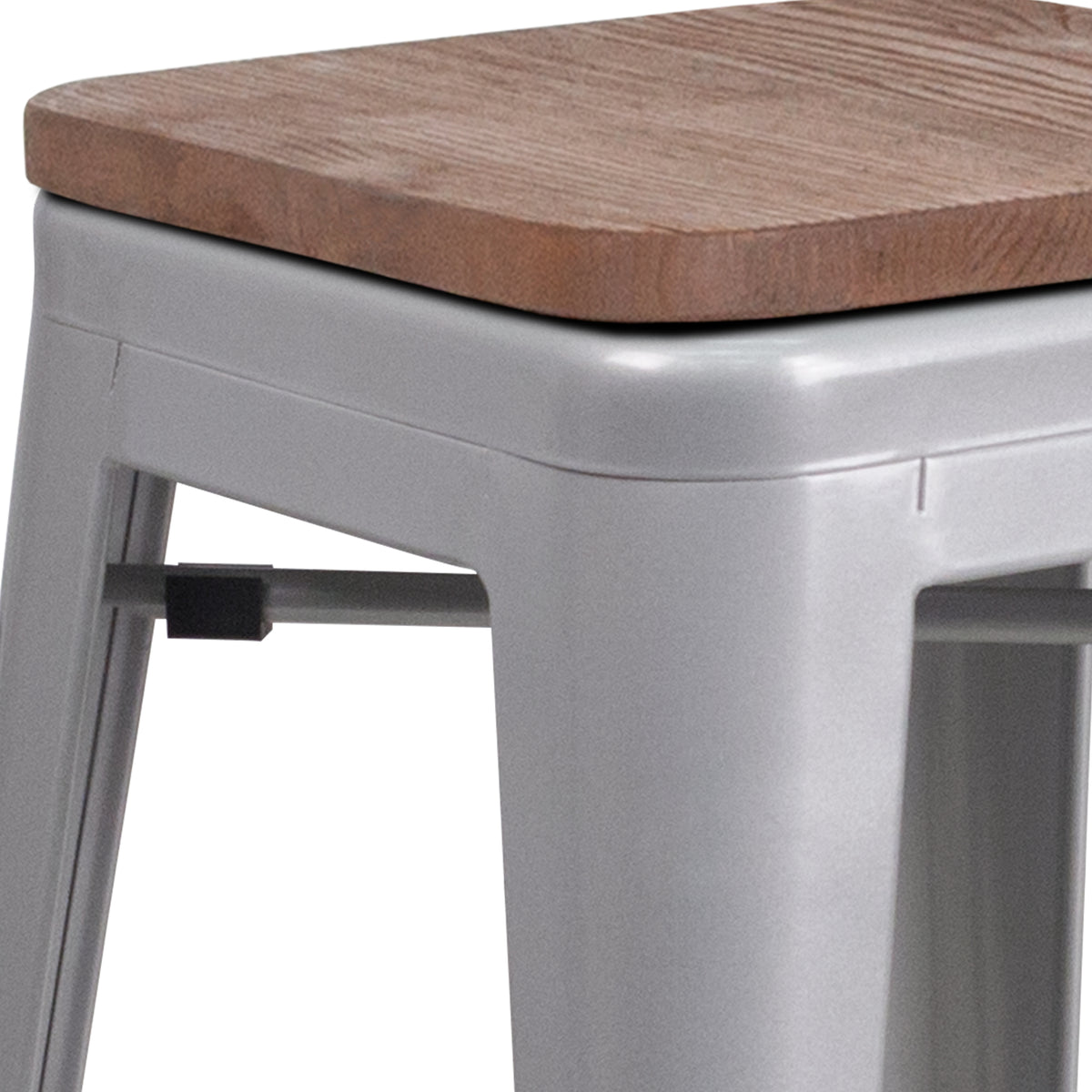 24" High Backless Metal Counter Height Stool with Square Wood Seat