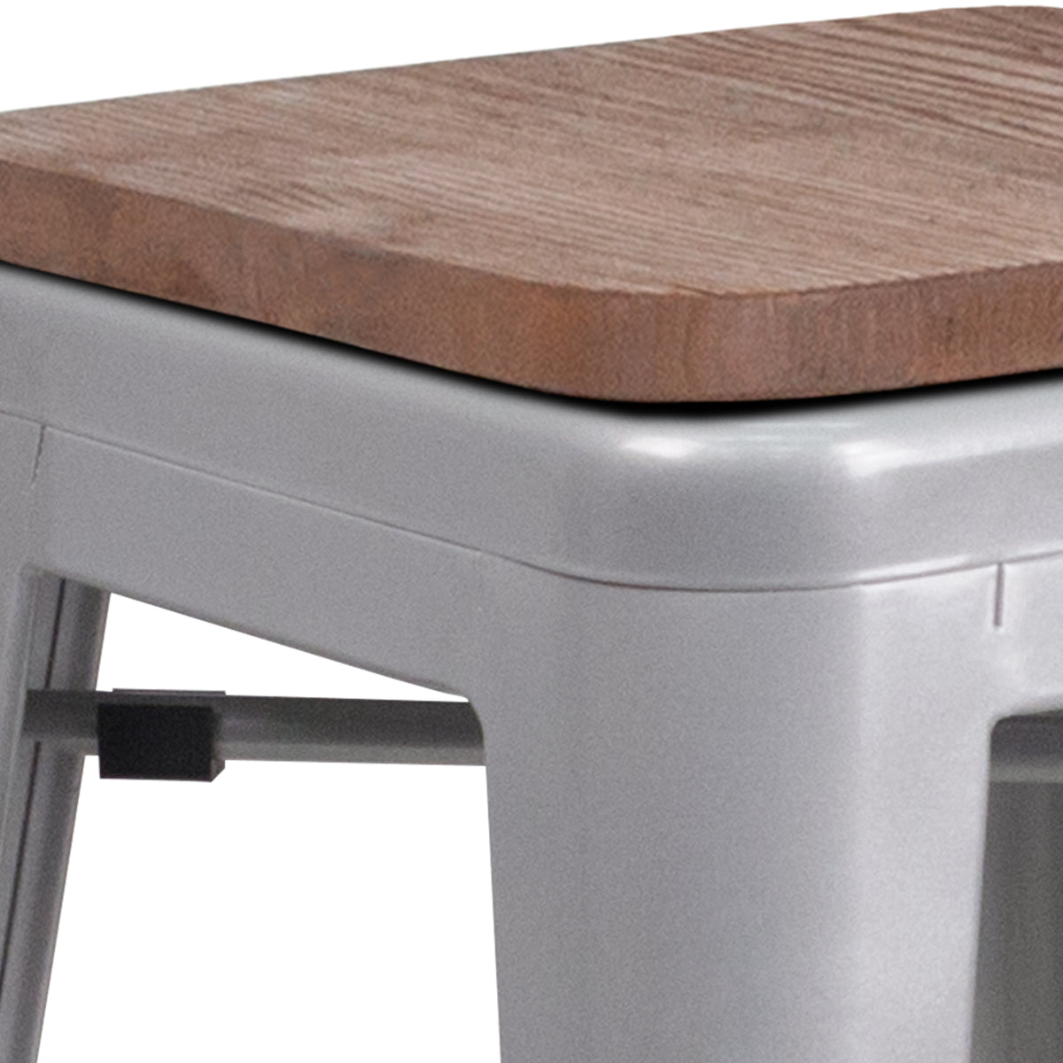 24" High Backless Metal Counter Height Stool with Square Wood Seat