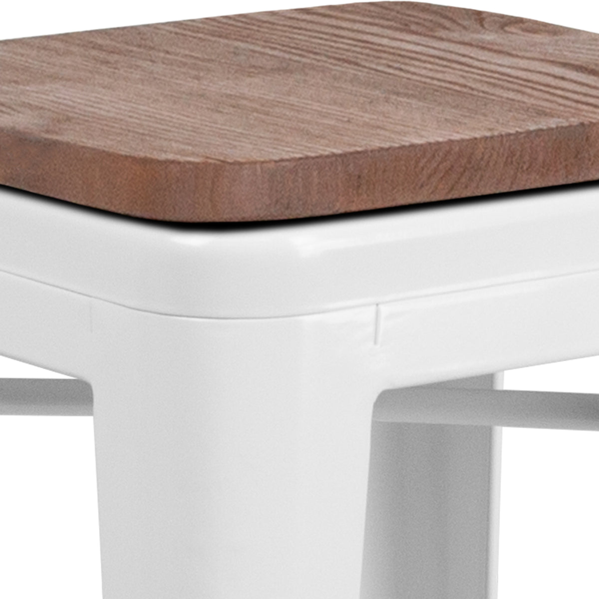 24" High Backless Metal Counter Height Stool with Square Wood Seat