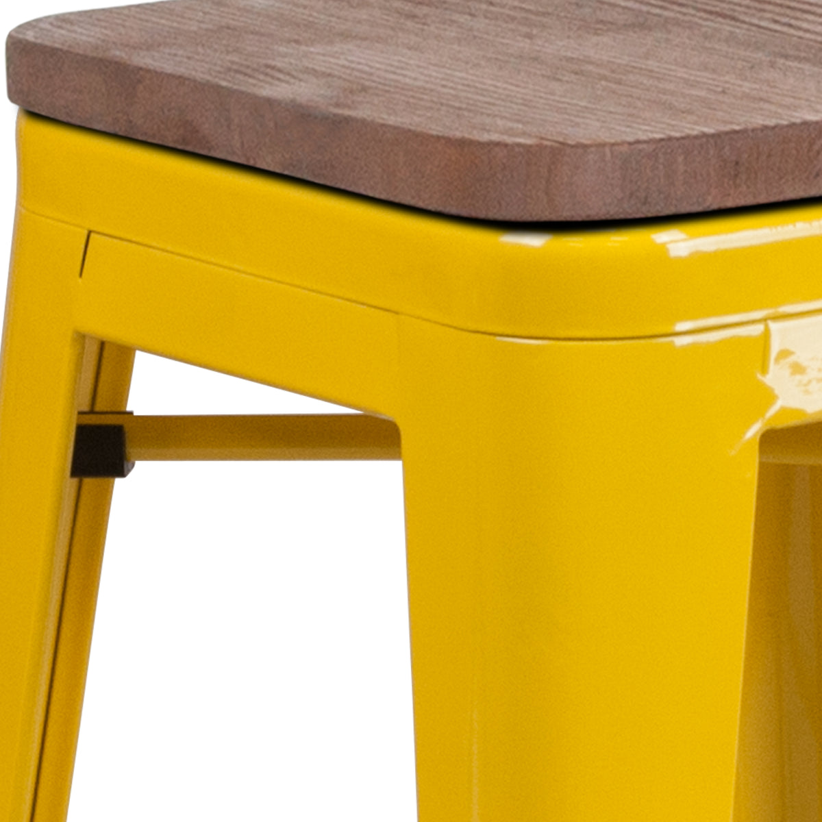 24" High Backless Metal Counter Height Stool with Square Wood Seat