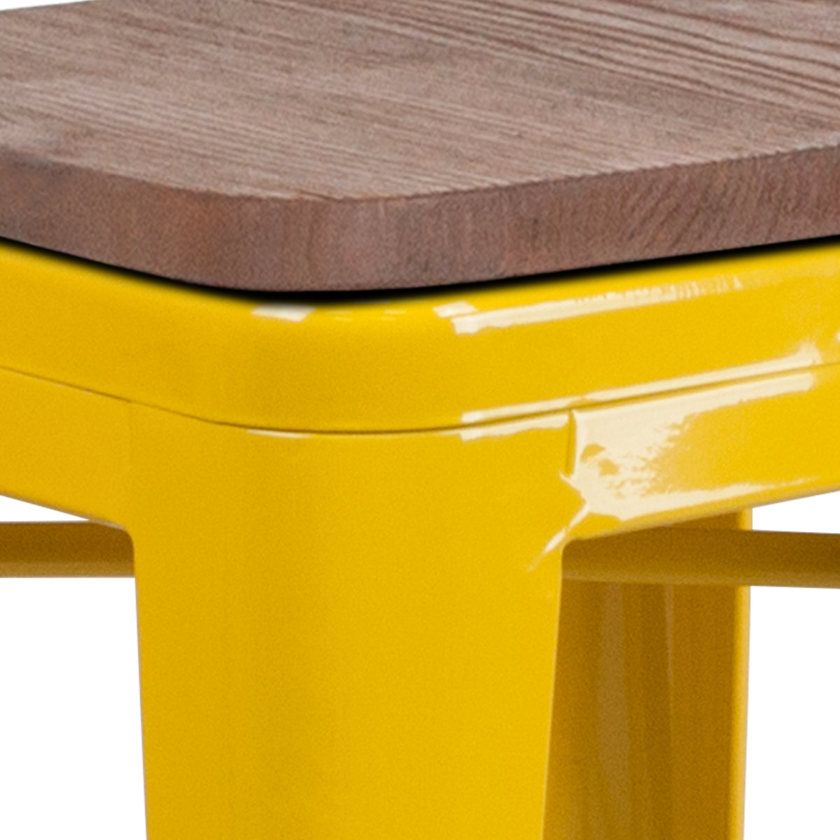 24" High Backless Metal Counter Height Stool with Square Wood Seat