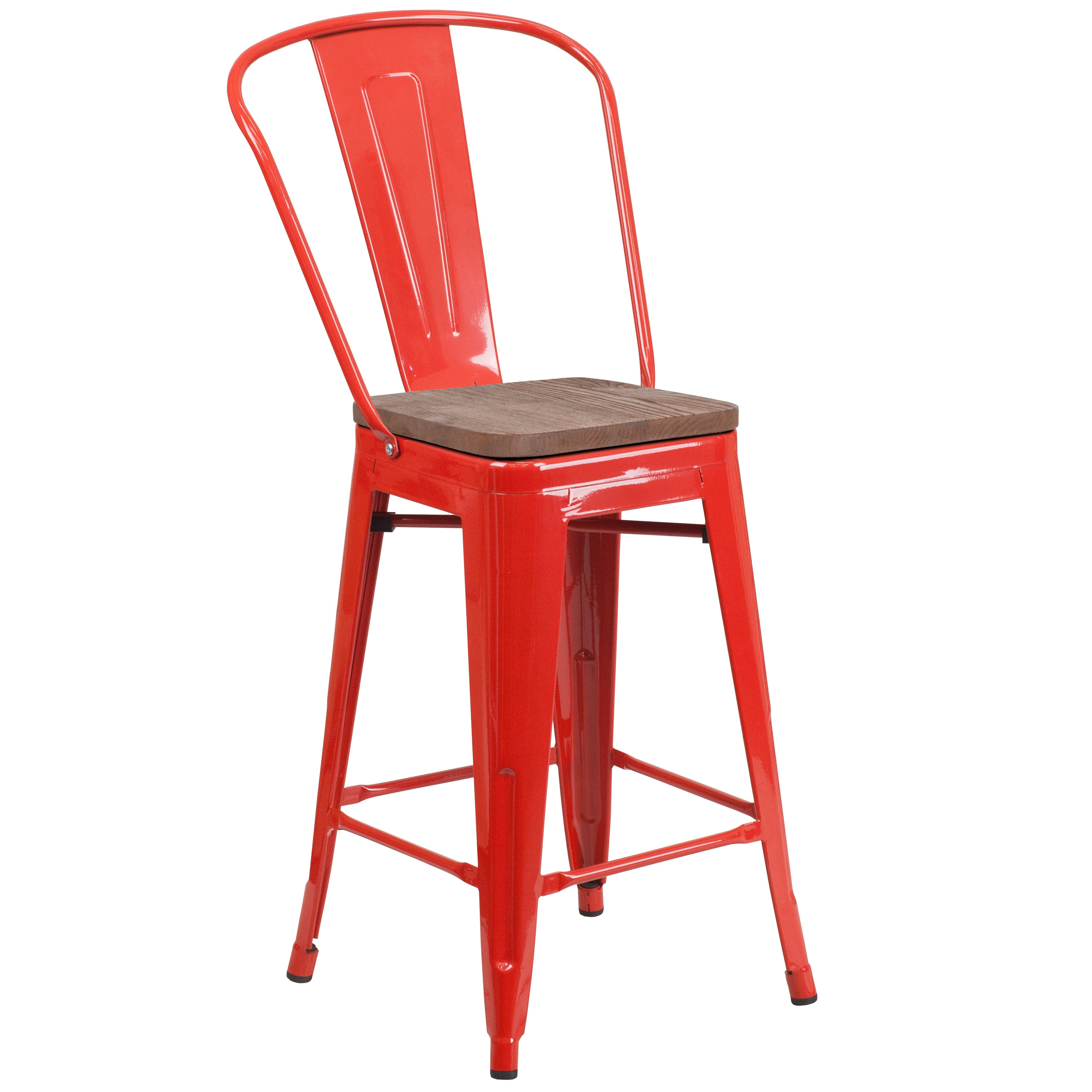 24" High Metal Counter Height Stool with Back and Wood Seat-Metal/ Colorful Restaurant Counter Stool-Flash Furniture-Wall2Wall Furnishings