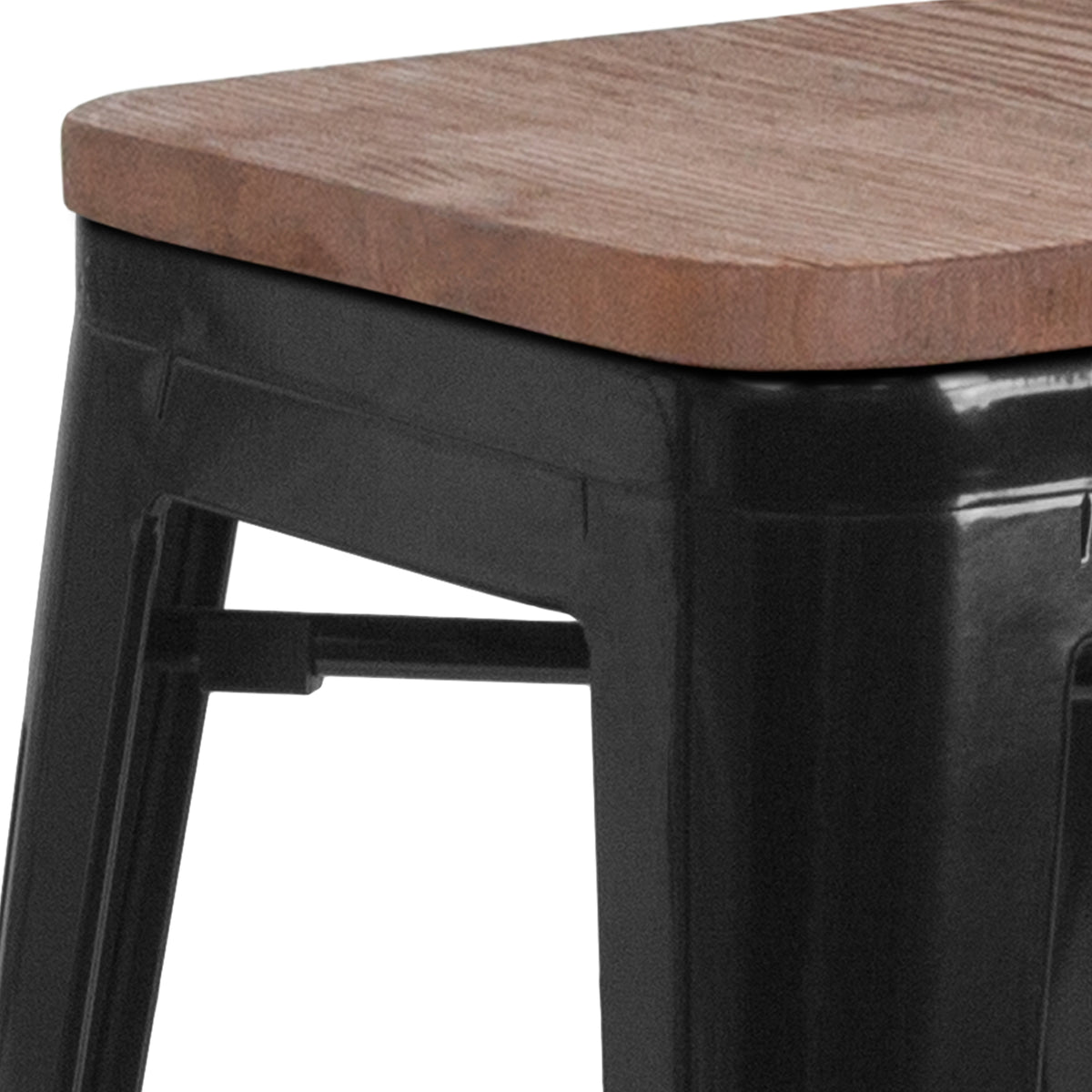 30" High Backless Metal Barstool with Square Wood Seat