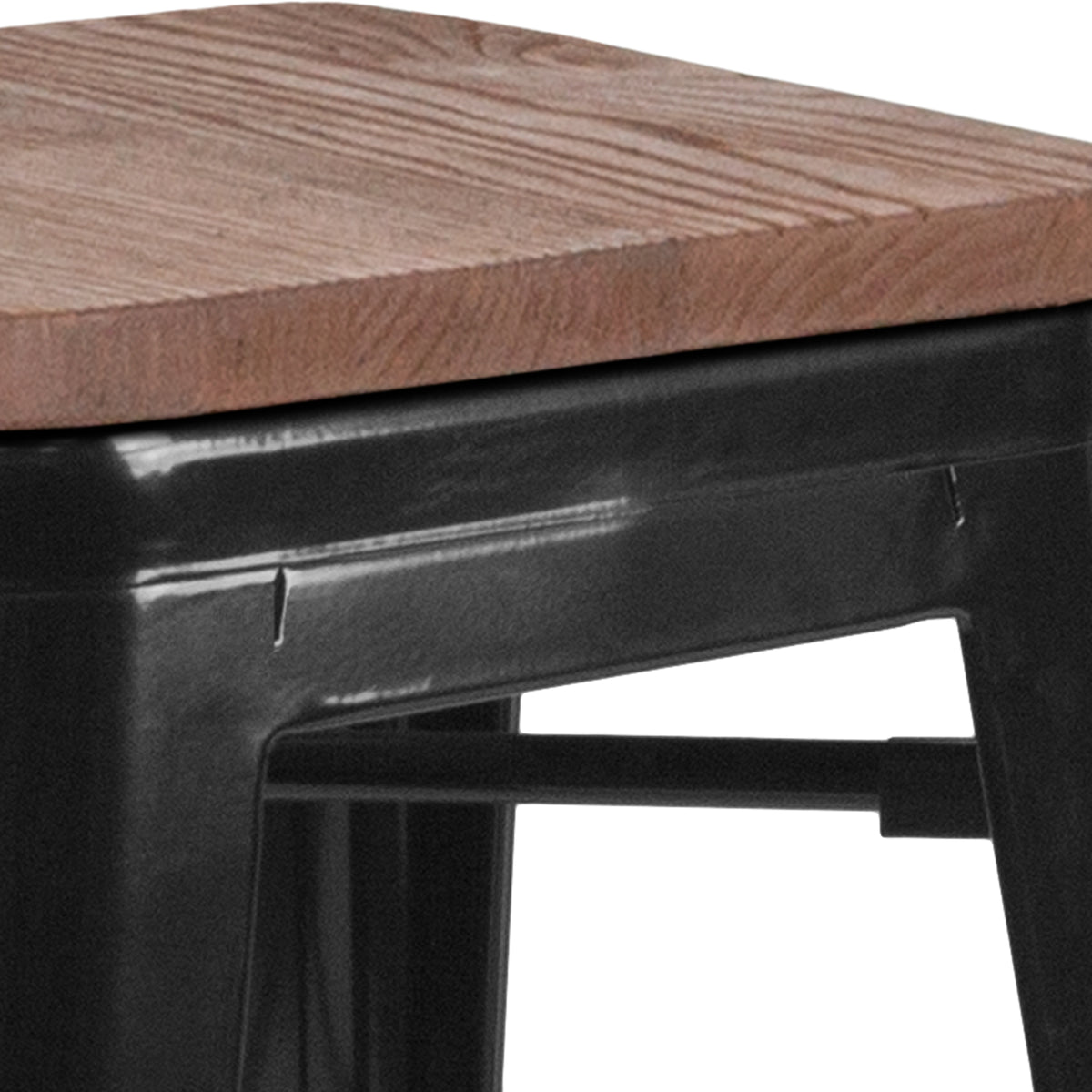 30" High Backless Metal Barstool with Square Wood Seat