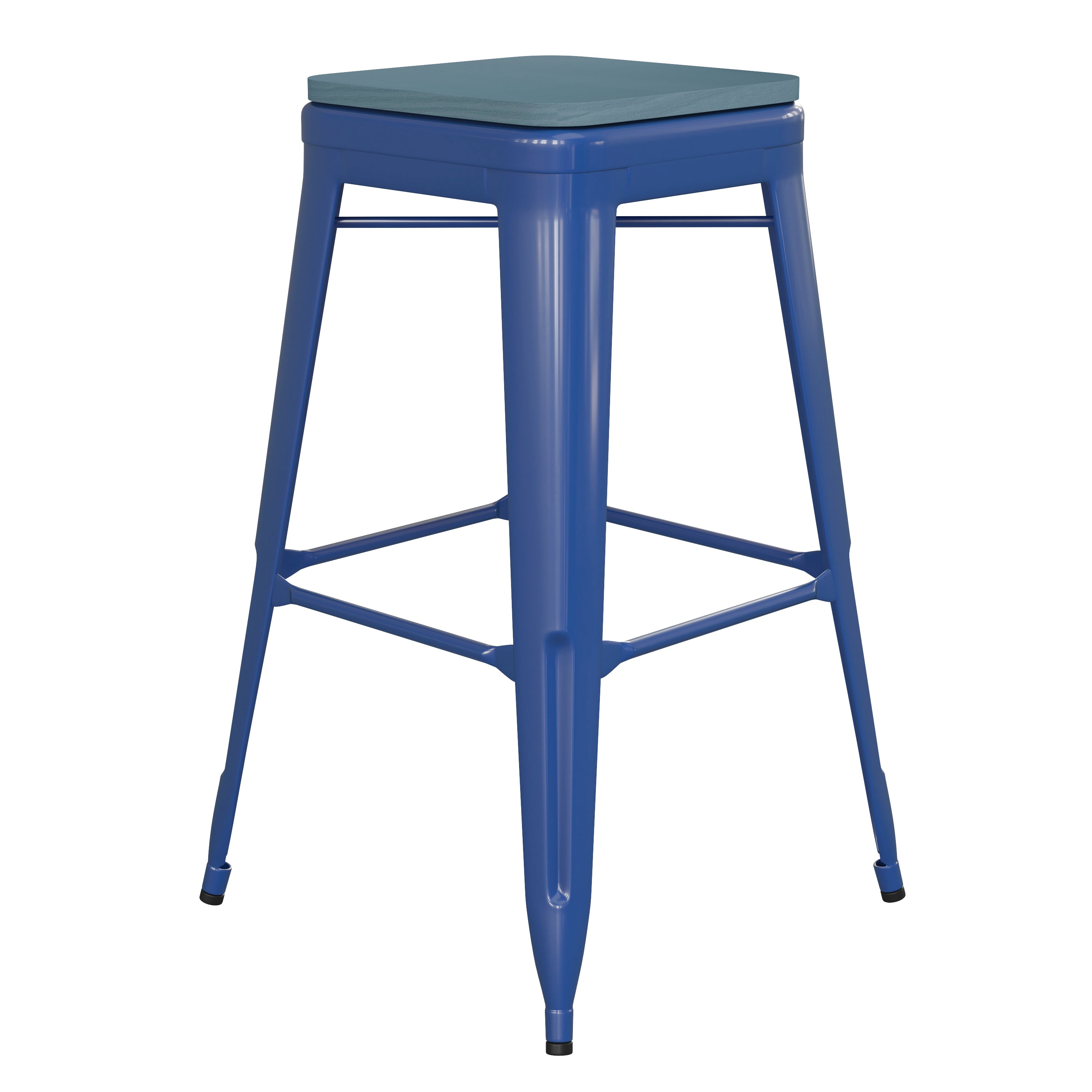 Kai Commercial Grade 30" High Backless Metal Indoor-Outdoor Bar Height Stool with Poly Resin Wood Seat-Metal Colorful Restaurant Barstool-Flash Furniture-Wall2Wall Furnishings