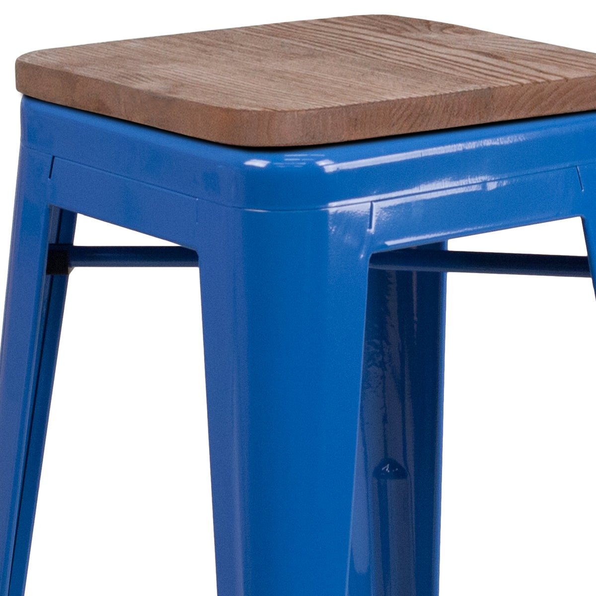 30" High Backless Metal Barstool with Square Wood Seat