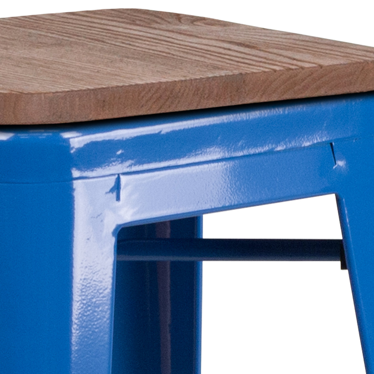 30" High Backless Metal Barstool with Square Wood Seat