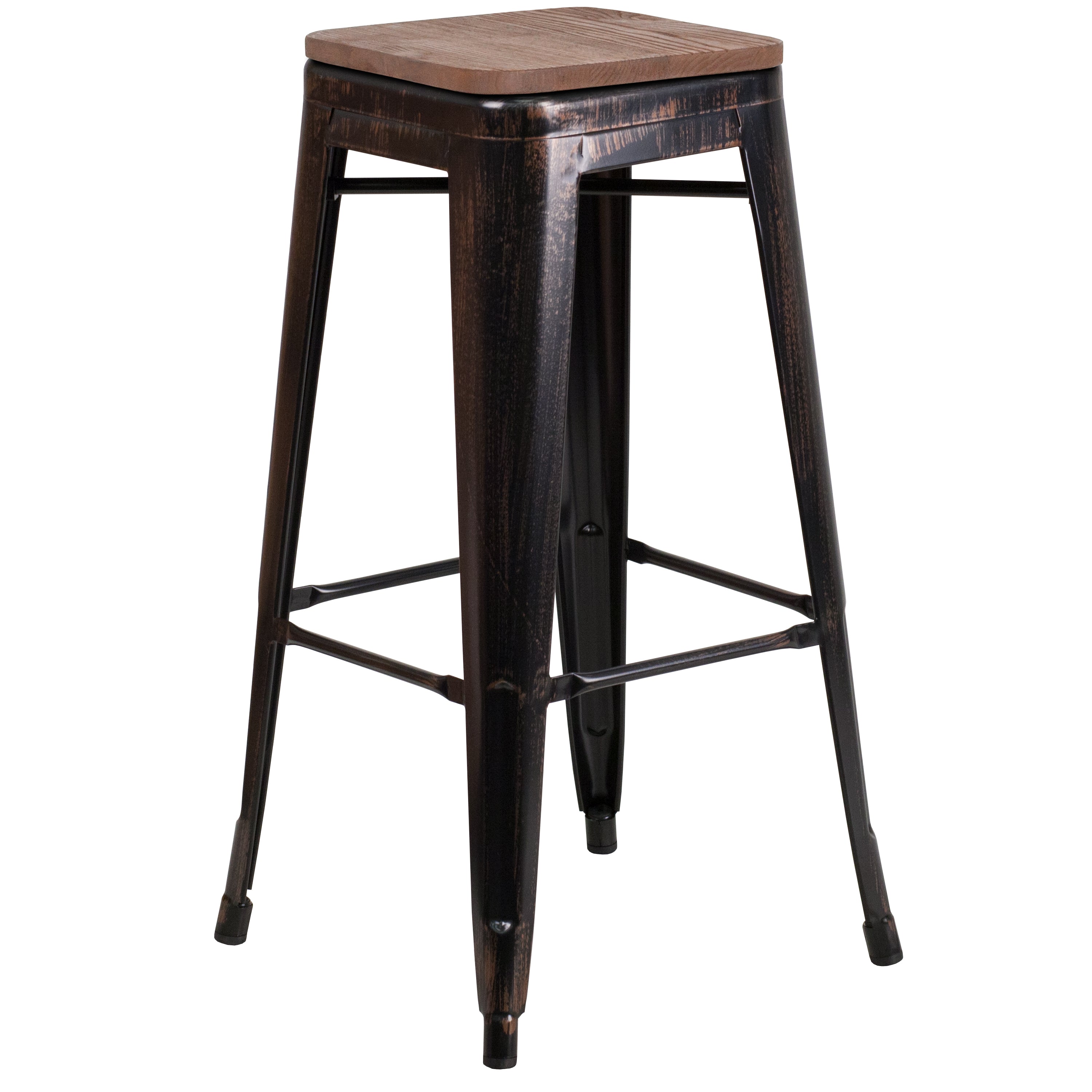 30" High Backless Metal Barstool with Square Wood Seat-Bar Stool-Flash Furniture-Wall2Wall Furnishings