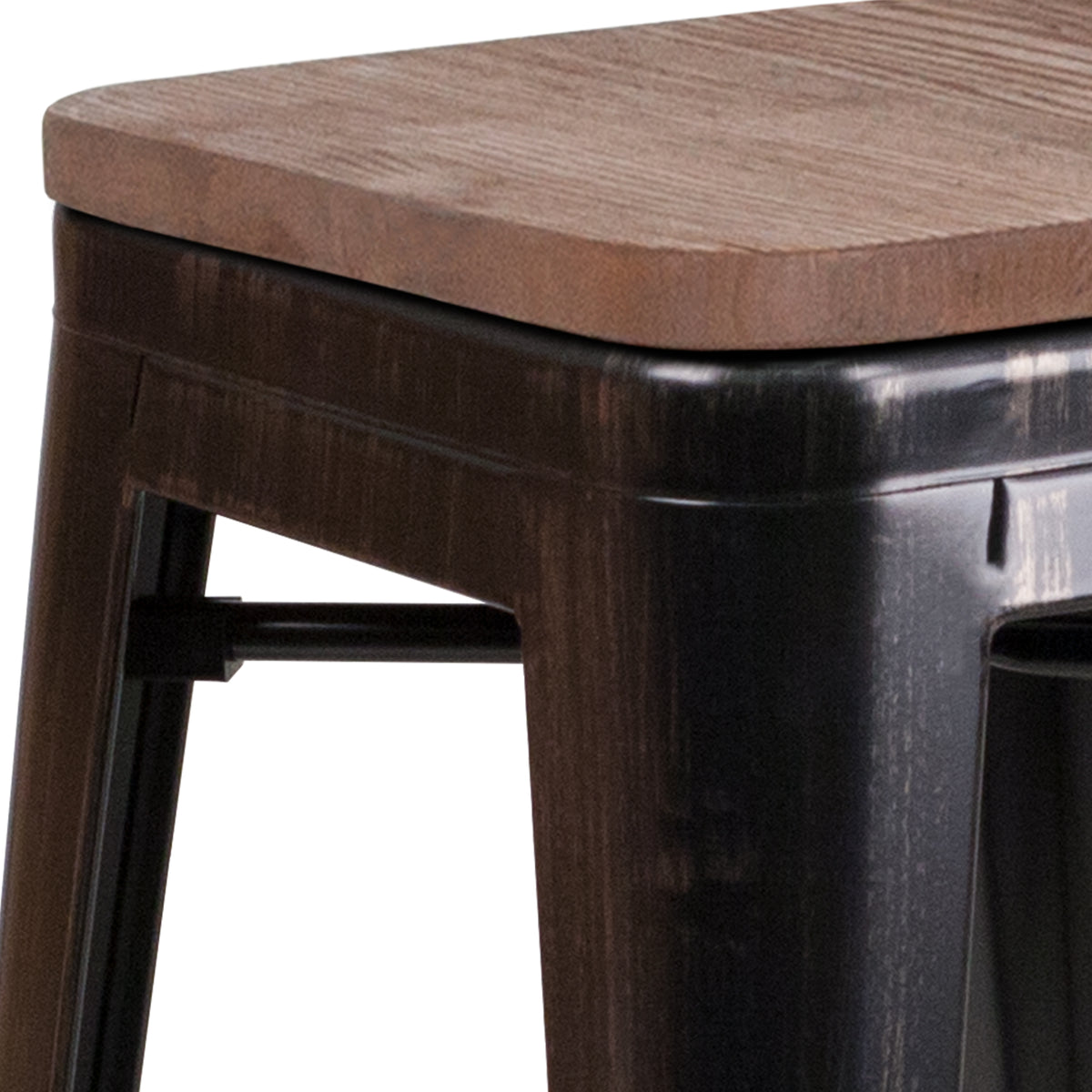 30" High Backless Metal Barstool with Square Wood Seat