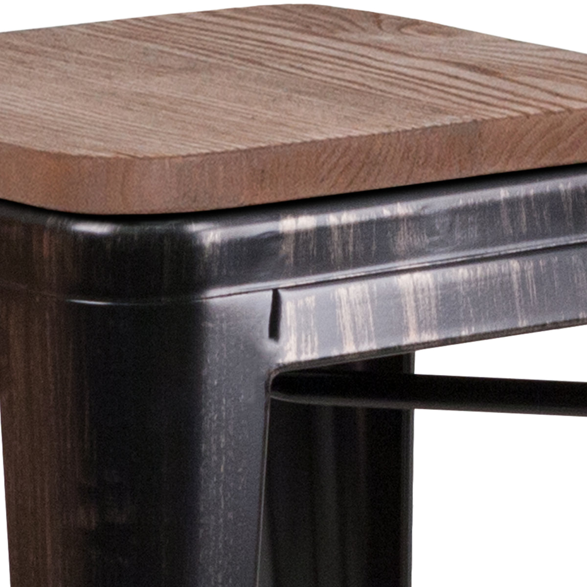 30" High Backless Metal Barstool with Square Wood Seat