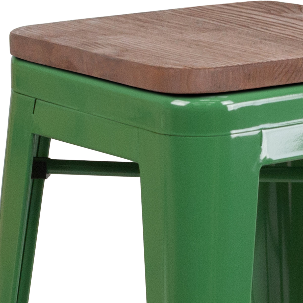 30" High Backless Metal Barstool with Square Wood Seat