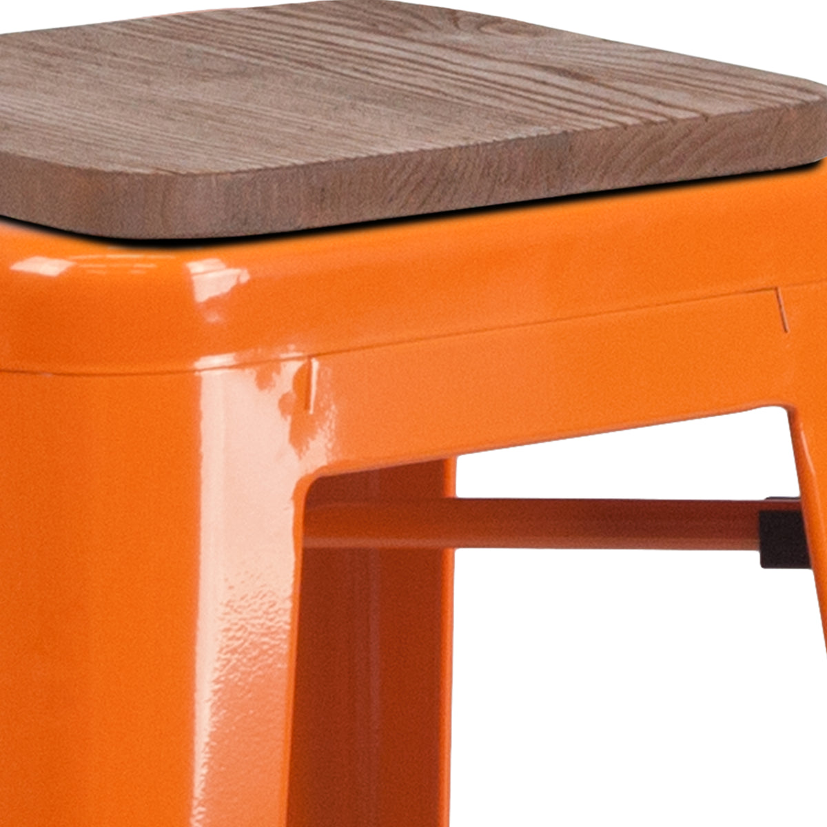 30" High Backless Metal Barstool with Square Wood Seat