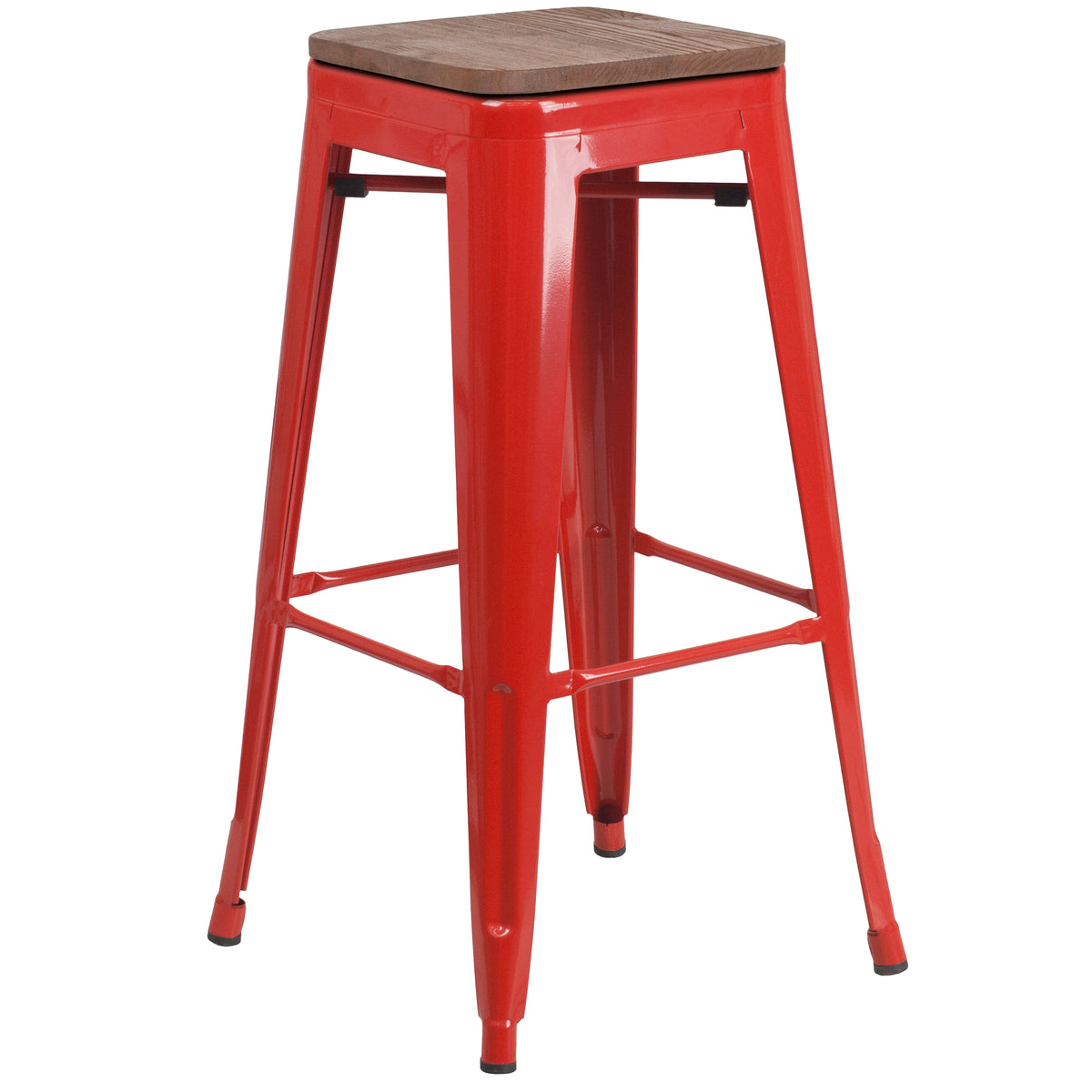 30" High Backless Metal Barstool with Square Wood Seat