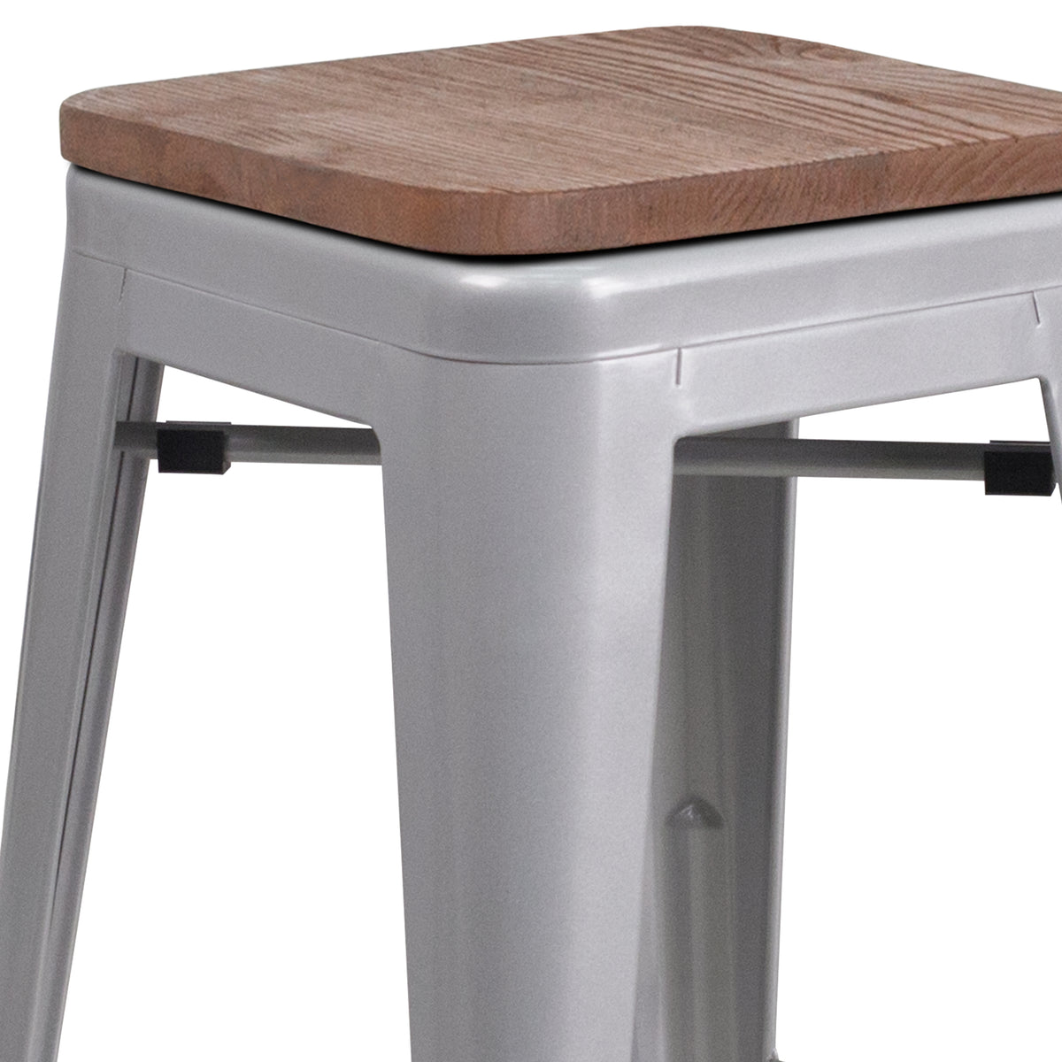 30" High Backless Metal Barstool with Square Wood Seat