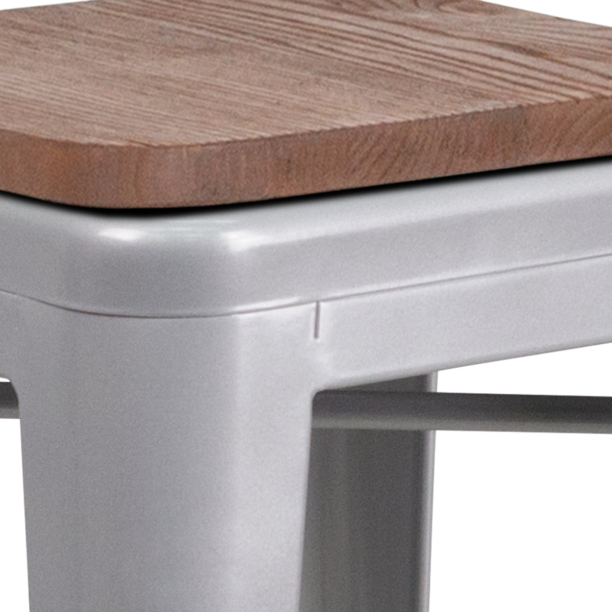 30" High Backless Metal Barstool with Square Wood Seat