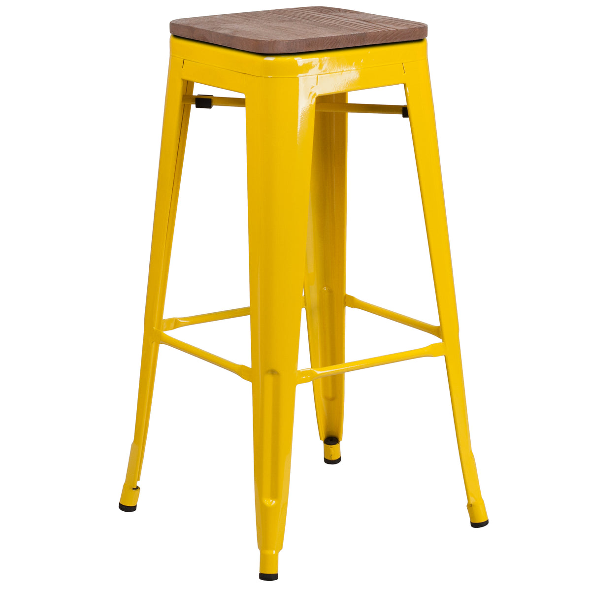 30" High Backless Metal Barstool with Square Wood Seat