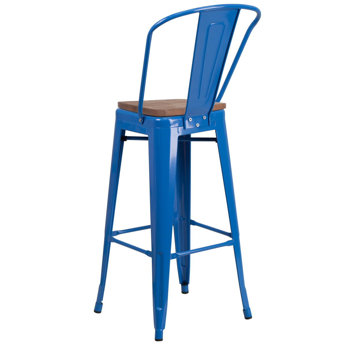 30" High Metal Barstool with Back and Wood Seat