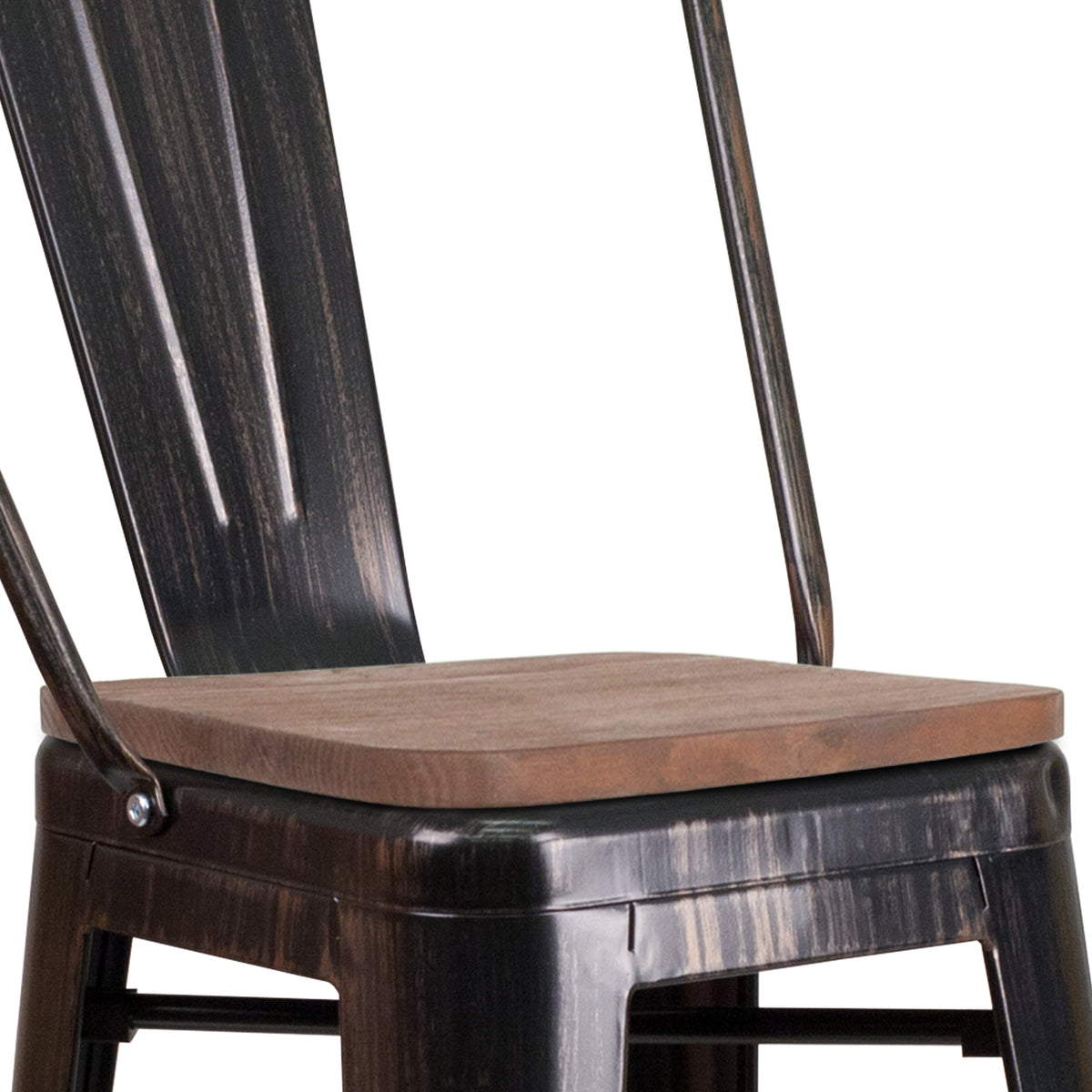 30" High Metal Barstool with Back and Wood Seat