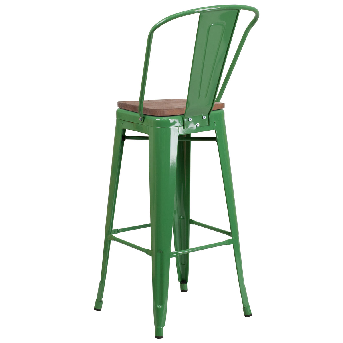 30" High Metal Barstool with Back and Wood Seat