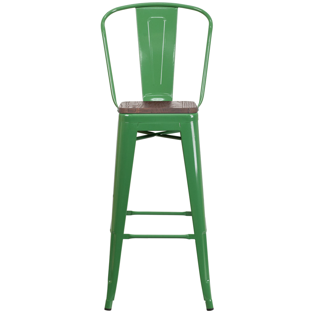 30" High Metal Barstool with Back and Wood Seat