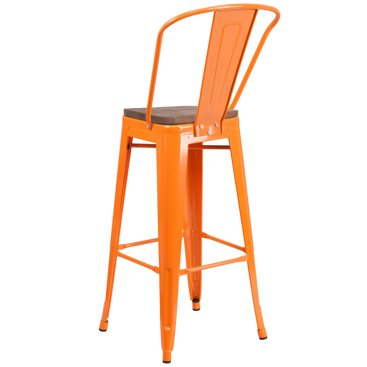 30" High Metal Barstool with Back and Wood Seat