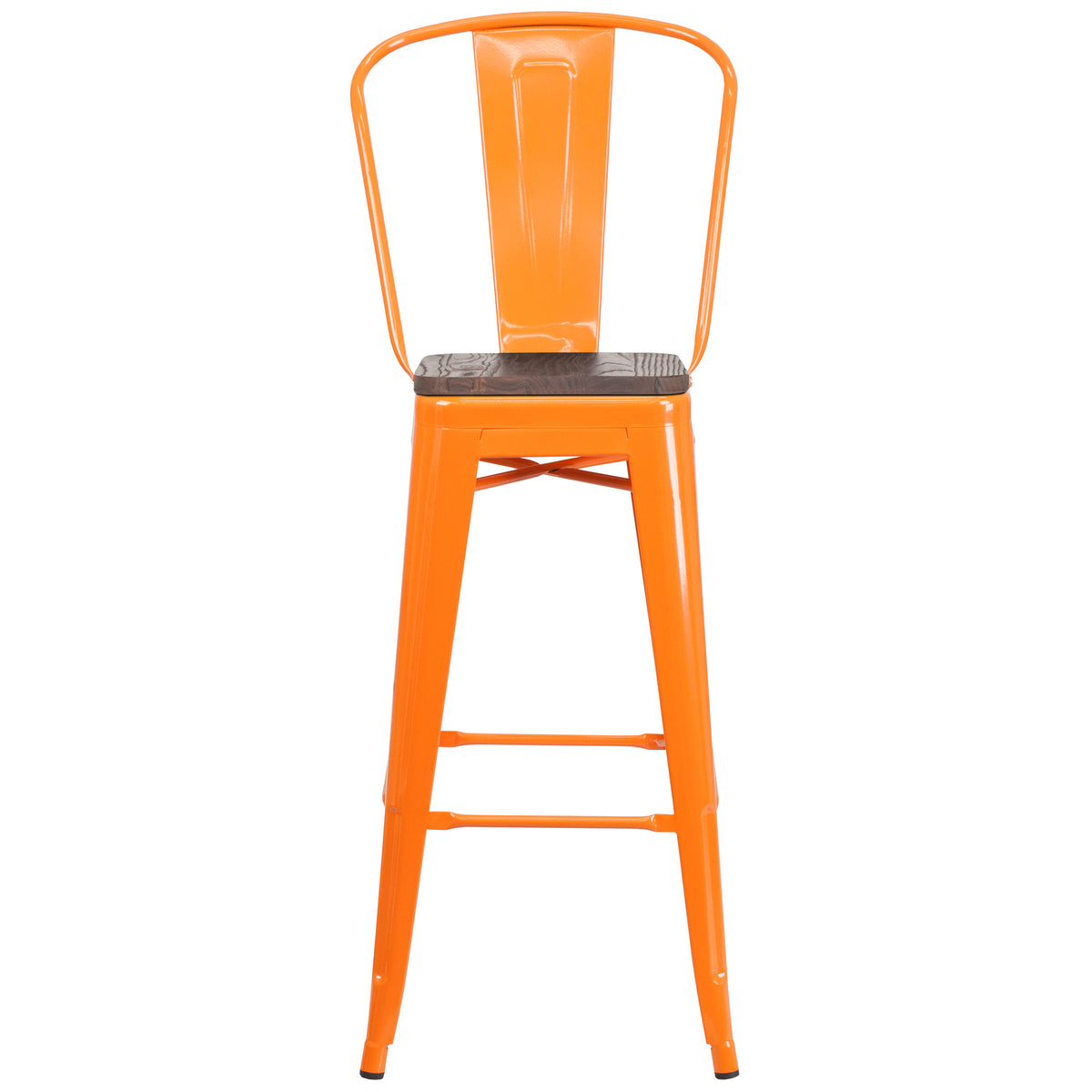 30" High Metal Barstool with Back and Wood Seat